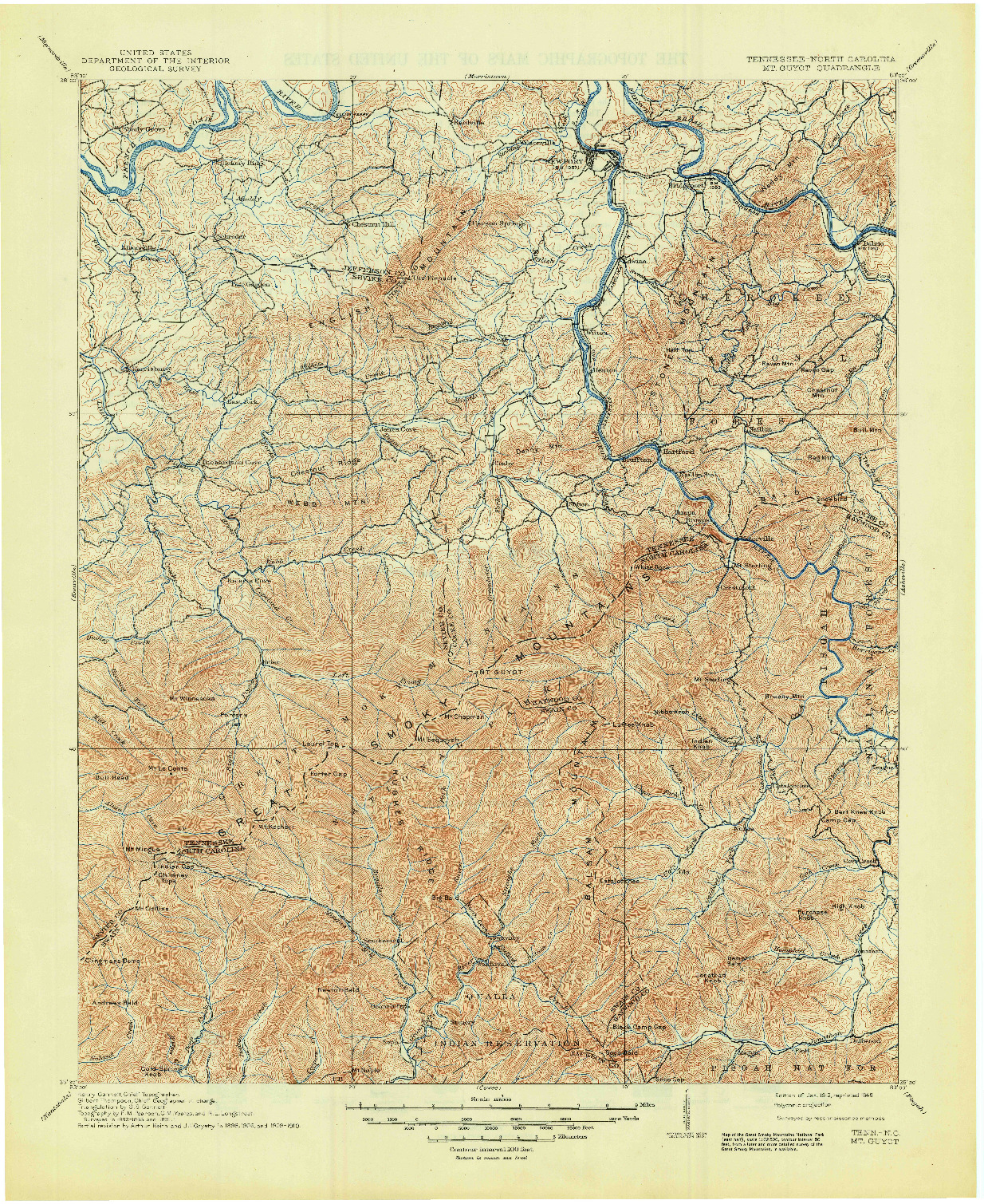 USGS 1:125000-SCALE QUADRANGLE FOR MT. GUYOT, TN 1912