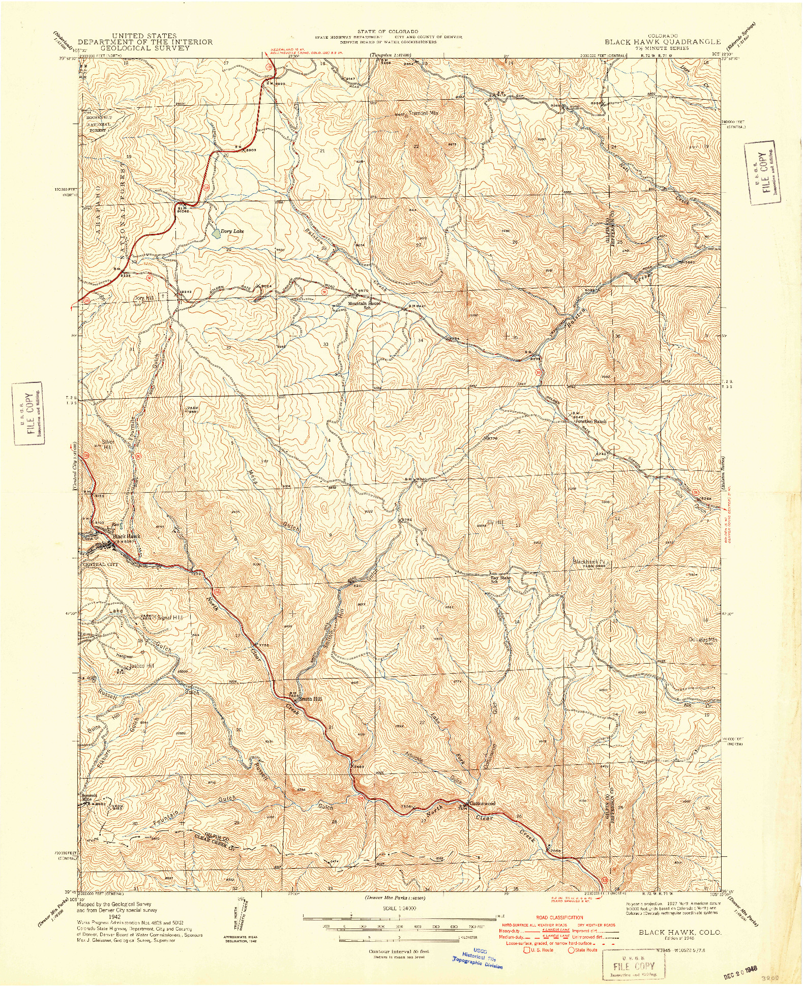 USGS 1:24000-SCALE QUADRANGLE FOR BLACK HAWK, CO 1948