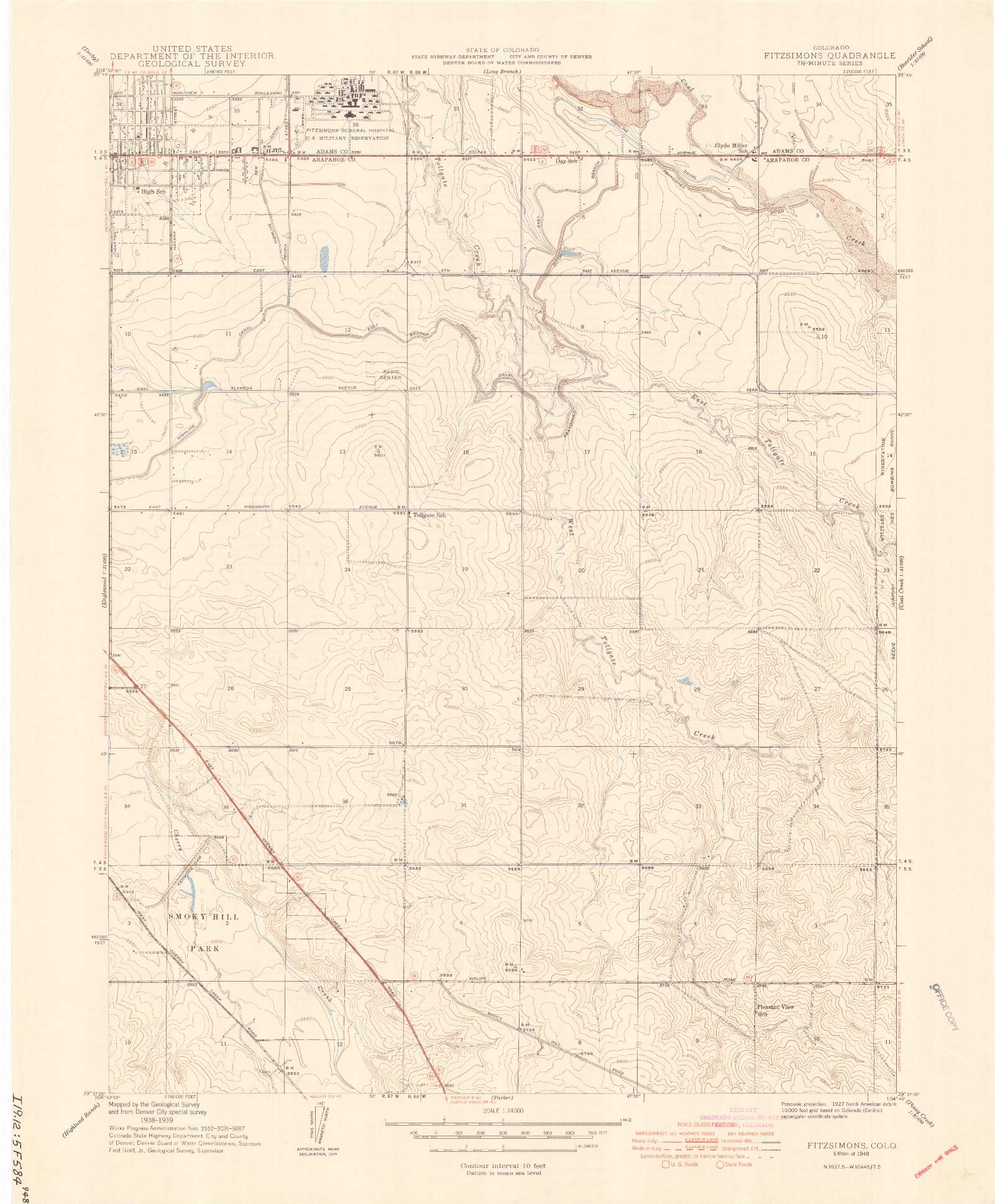 USGS 1:24000-SCALE QUADRANGLE FOR FITZSIMONS, CO 1948
