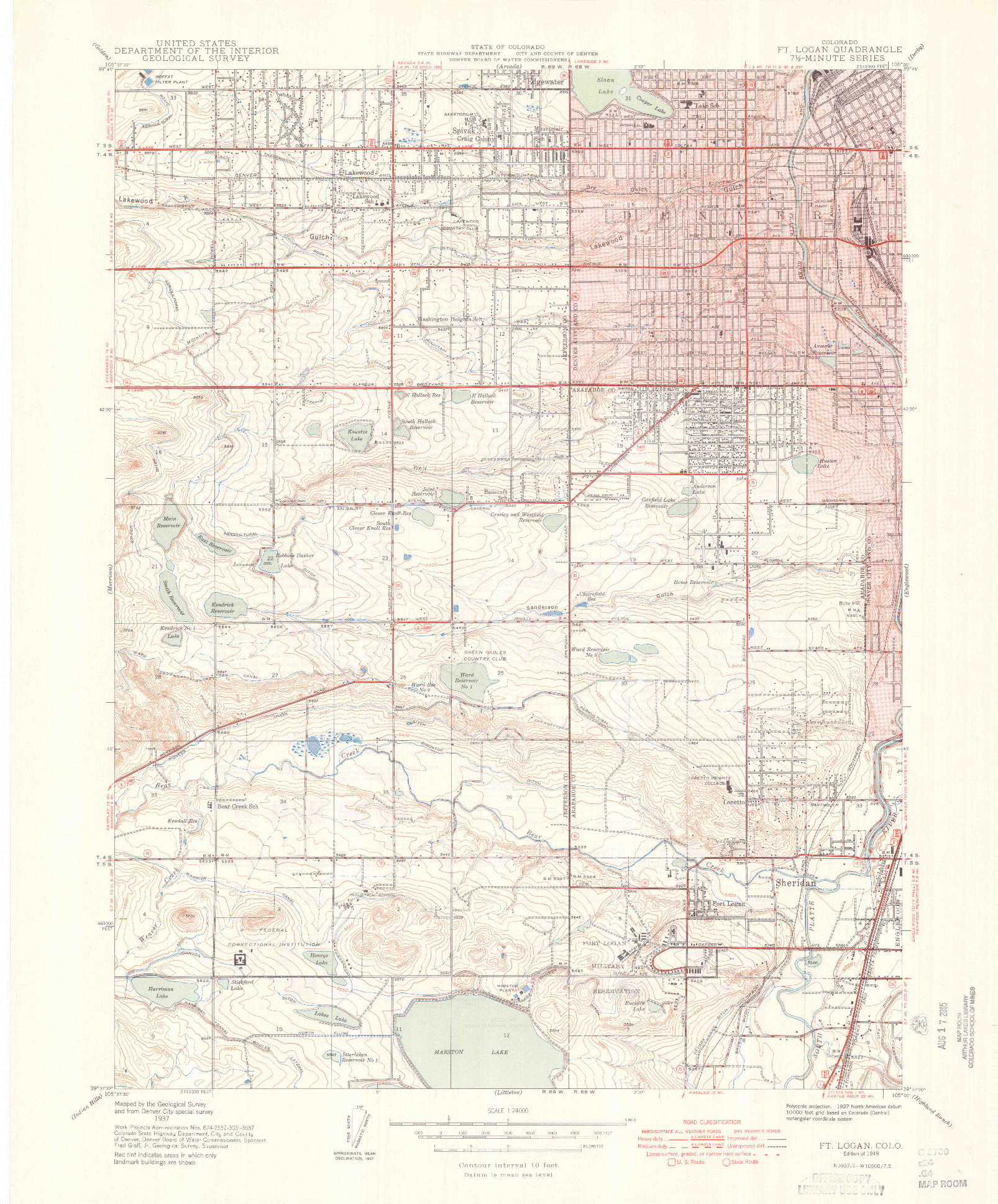 USGS 1:24000-SCALE QUADRANGLE FOR FORT LOGAN, CO 1948