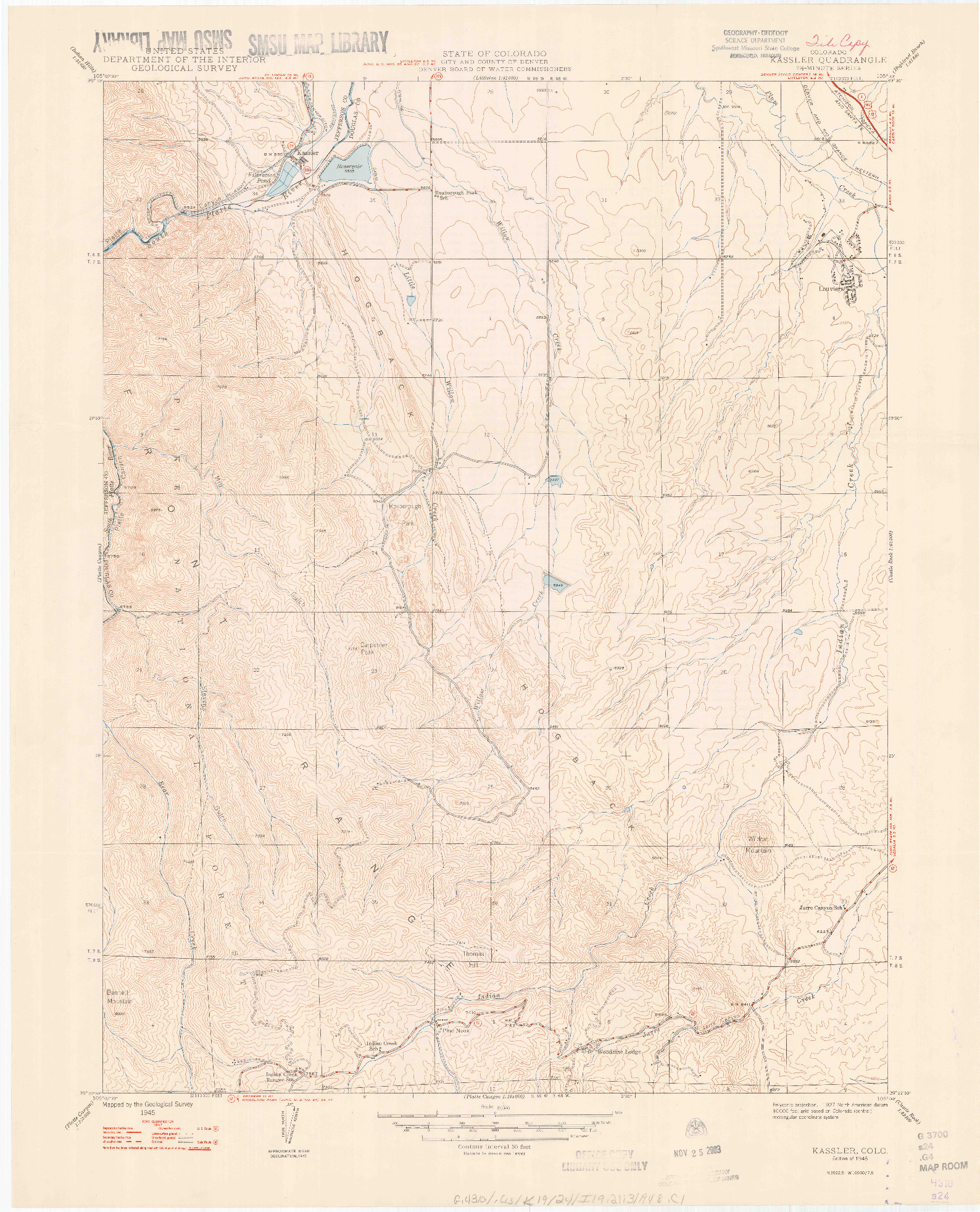 USGS 1:24000-SCALE QUADRANGLE FOR KASSLER, CO 1948