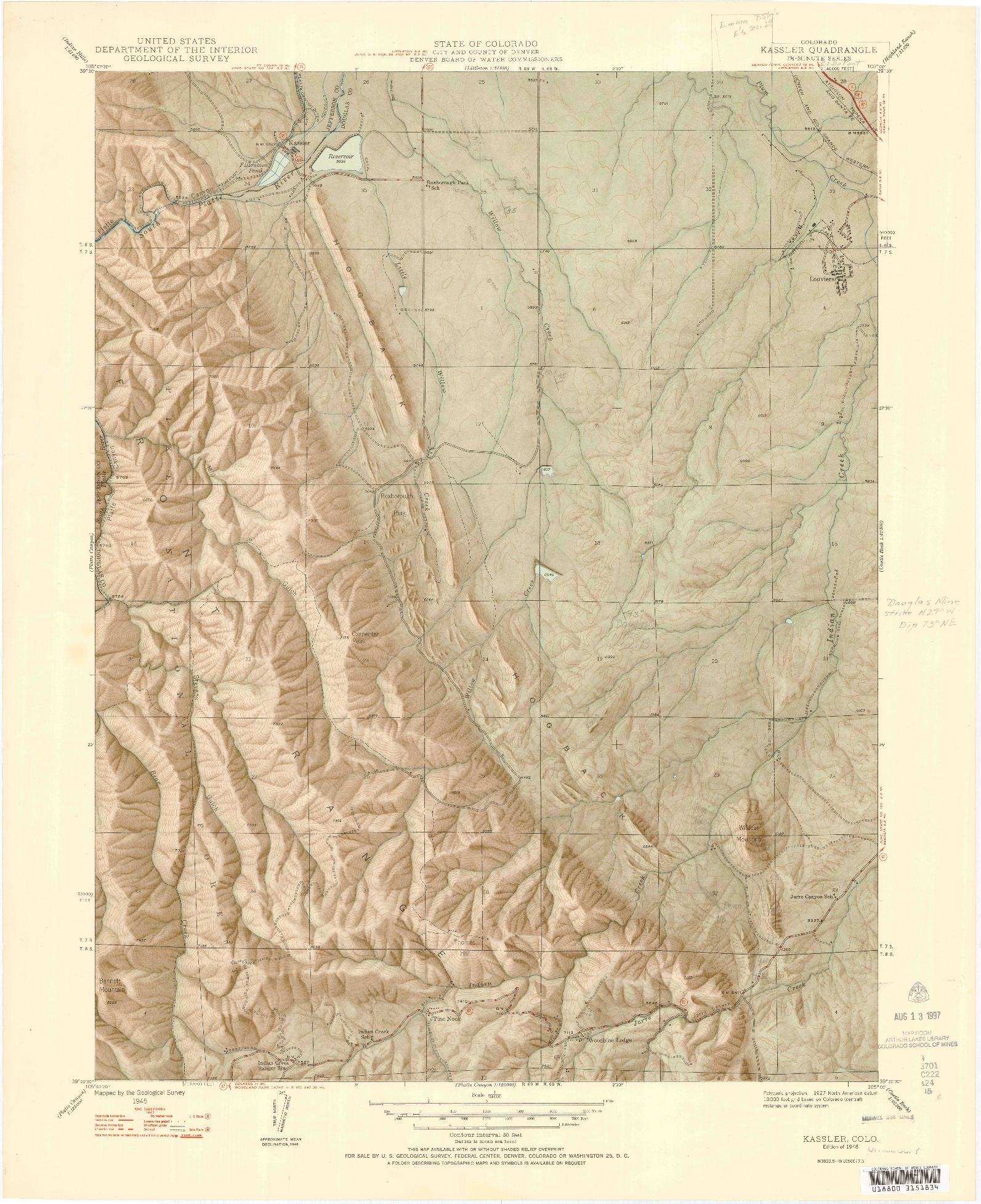USGS 1:24000-SCALE QUADRANGLE FOR KASSLER, CO 1948