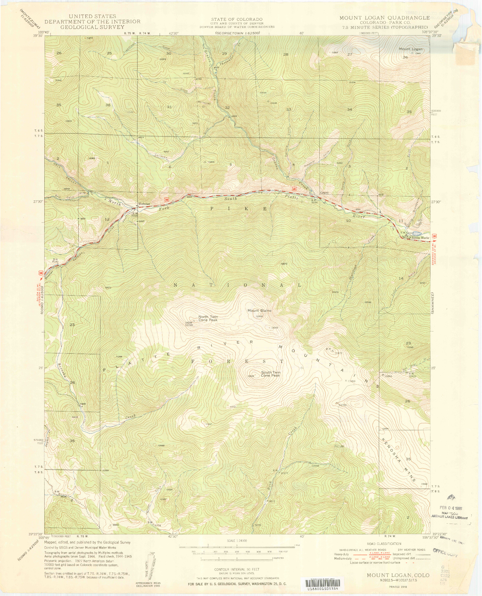 USGS 1:24000-SCALE QUADRANGLE FOR MOUNT LOGAN, CO 1948