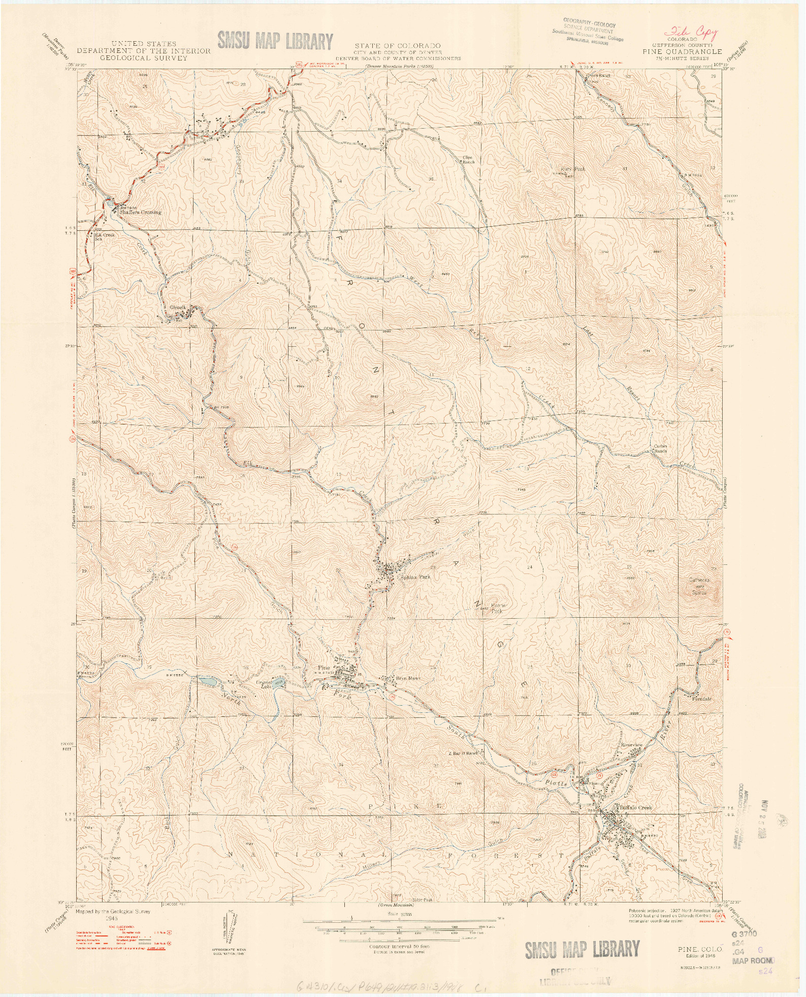 USGS 1:24000-SCALE QUADRANGLE FOR PINE, CO 1948