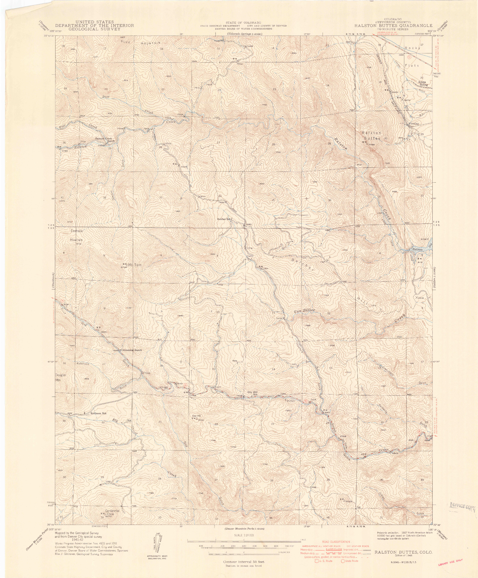 USGS 1:24000-SCALE QUADRANGLE FOR RALSTON BUTTES, CO 1948