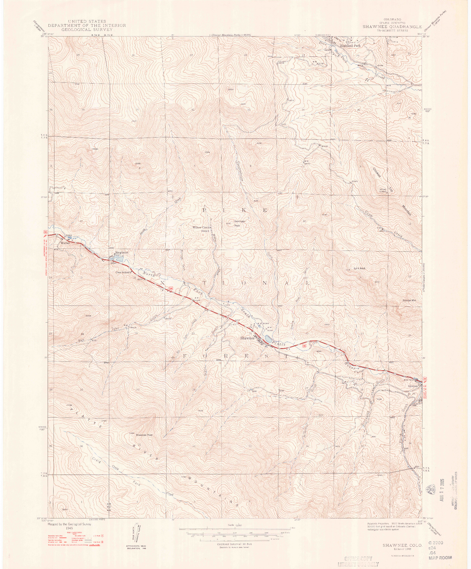 USGS 1:24000-SCALE QUADRANGLE FOR SHAWNEE, CO 1948