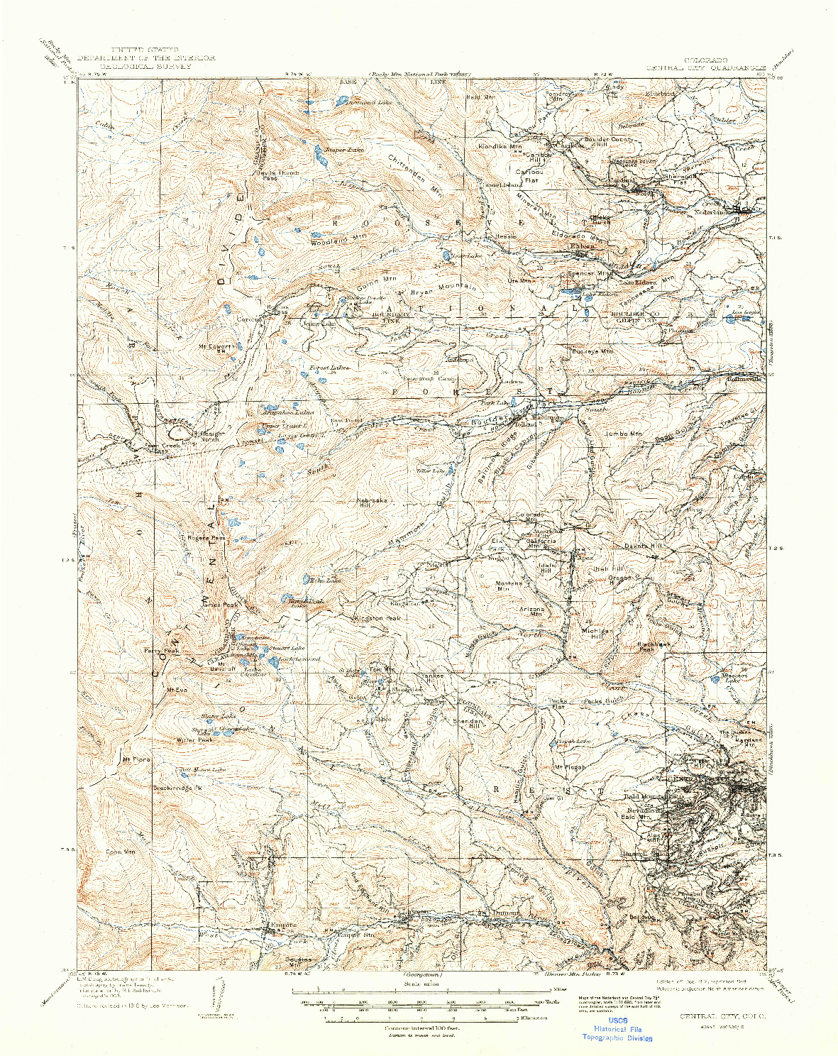 USGS 1:62500-SCALE QUADRANGLE FOR CENTRAL CITY, CO 1912