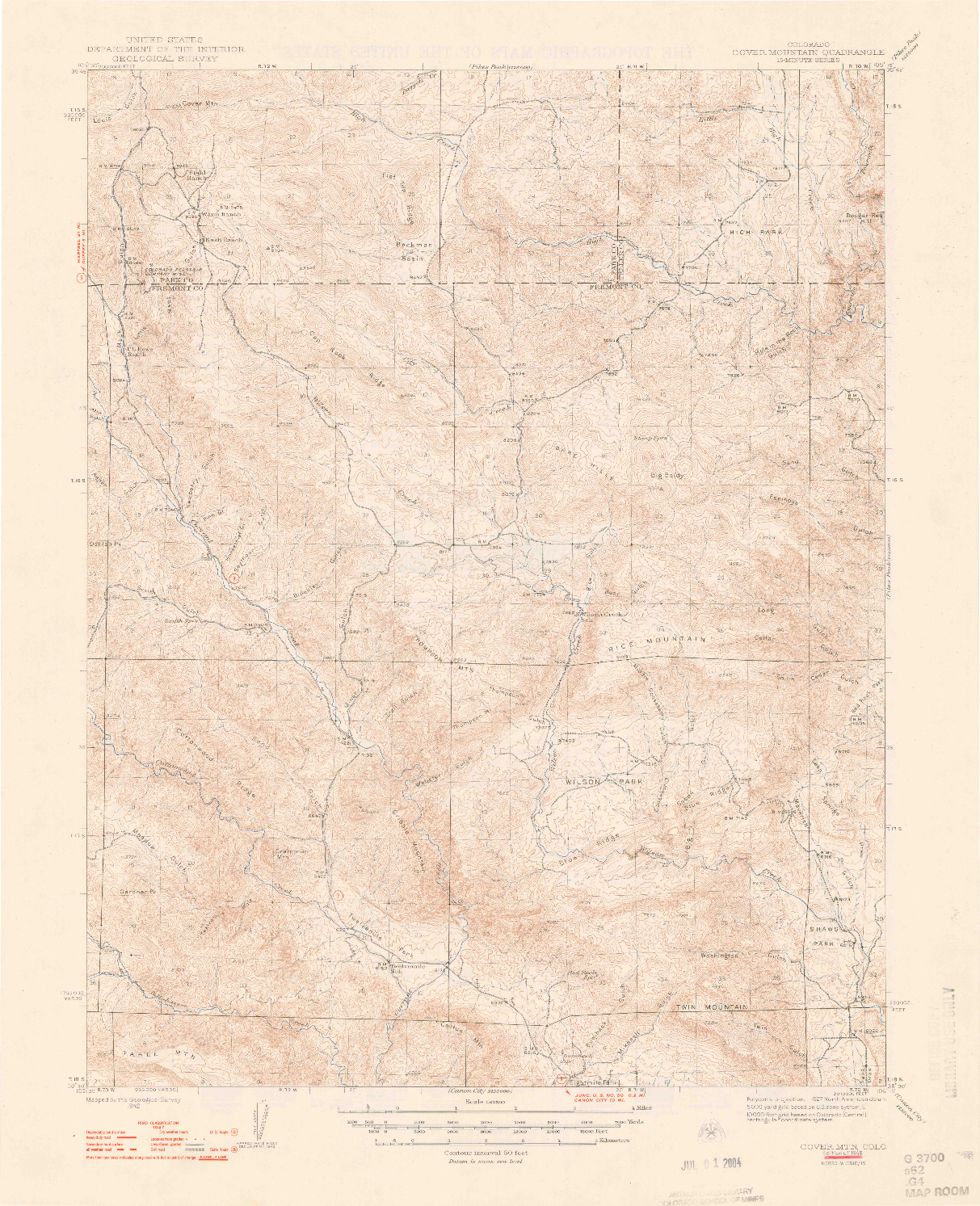 USGS 1:62500-SCALE QUADRANGLE FOR COVER MTN., CO 1948