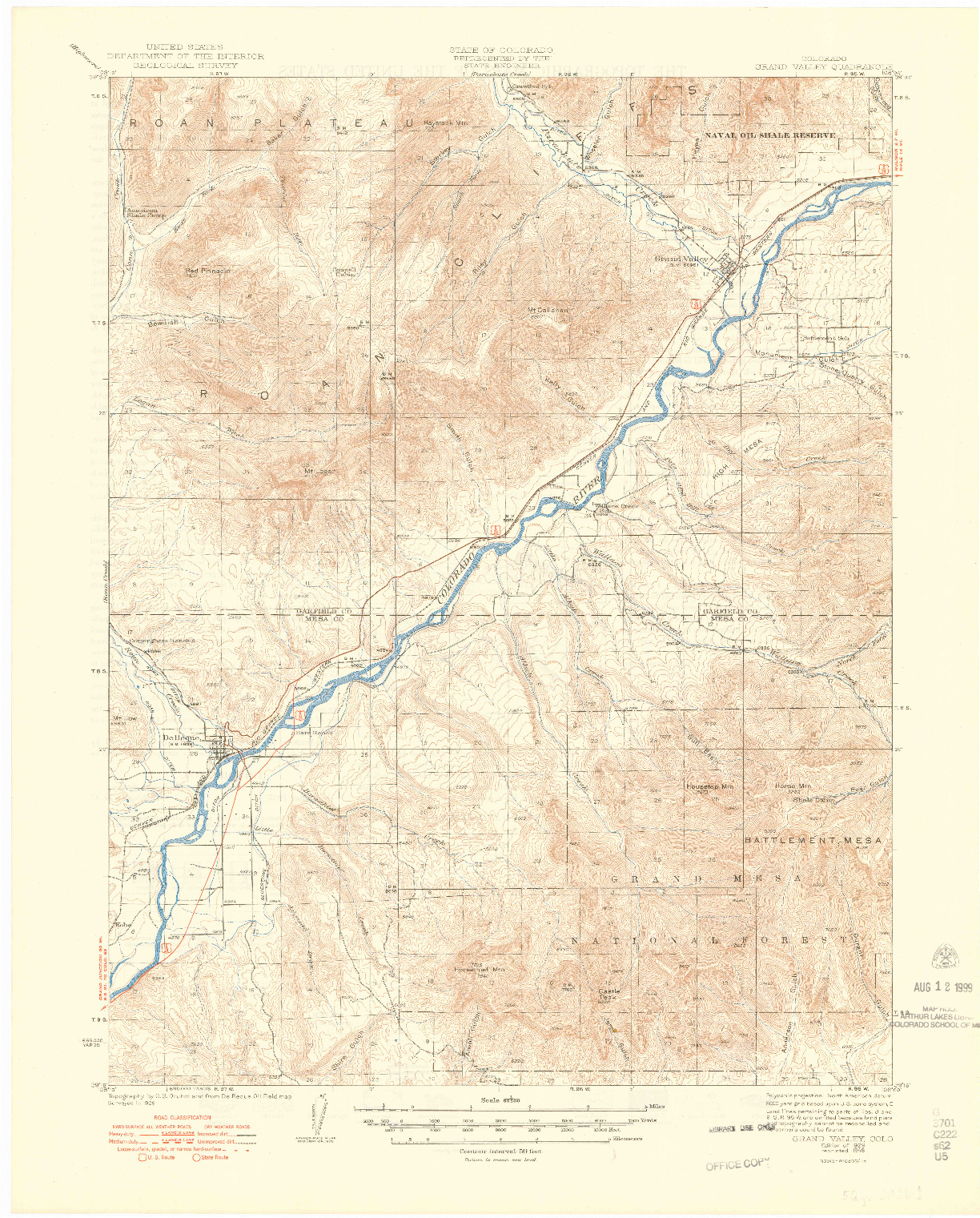 USGS 1:62500-SCALE QUADRANGLE FOR GRAND VALLEY, CO 1929