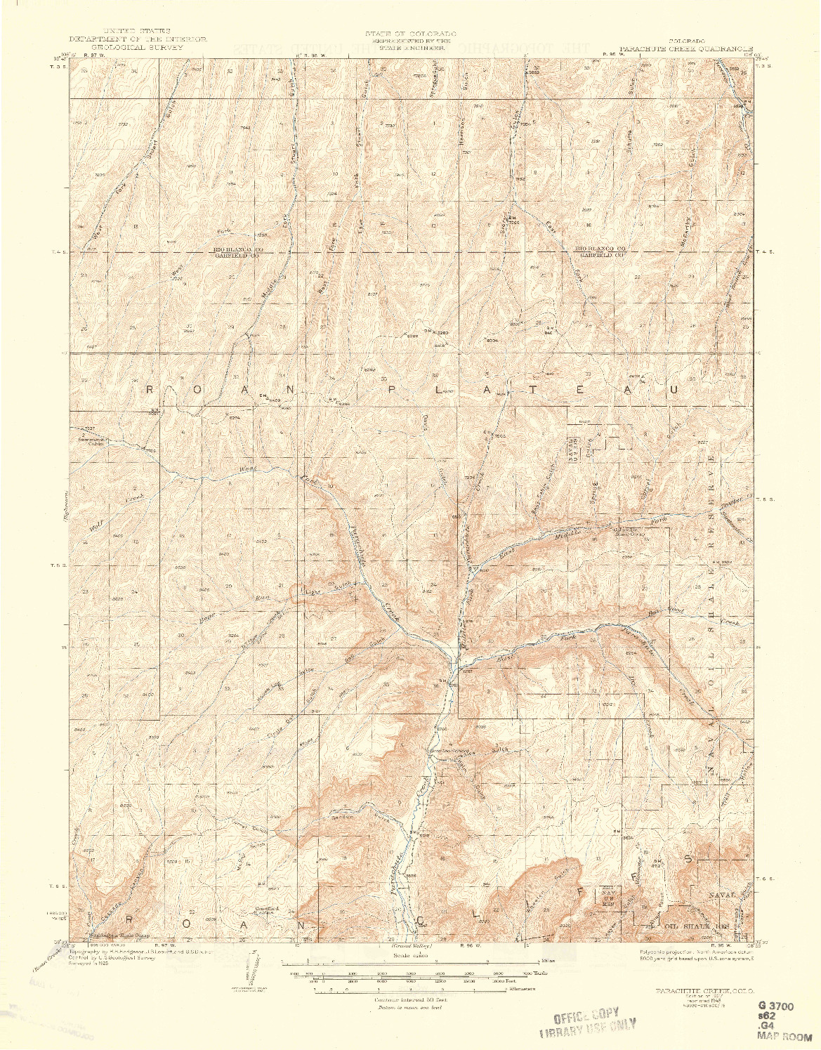 USGS 1:62500-SCALE QUADRANGLE FOR PARACHUTE CREEK, CO 1927