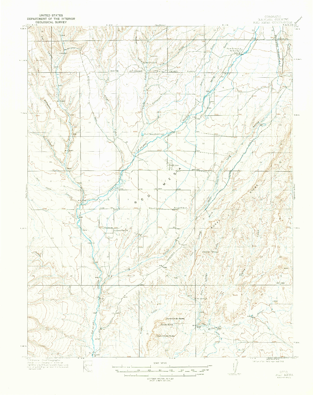 USGS 1:62500-SCALE QUADRANGLE FOR RED MESA, CO 1913