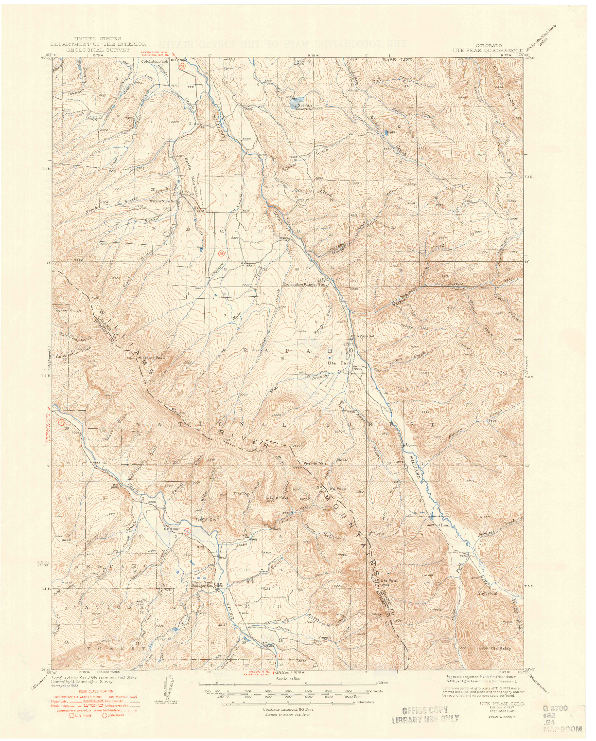 USGS 1:62500-SCALE QUADRANGLE FOR UTE PEAK, CO 1937