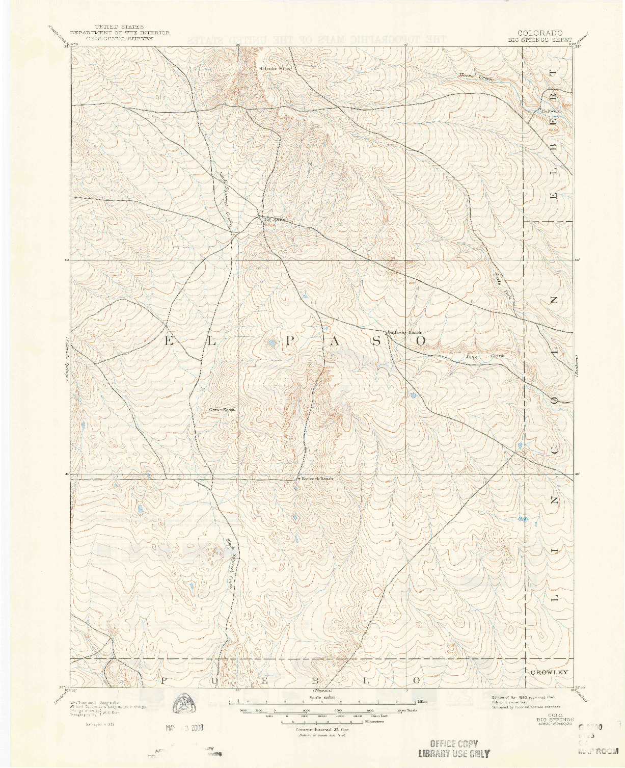 USGS 1:125000-SCALE QUADRANGLE FOR BIG SPRINGS, CO 1893