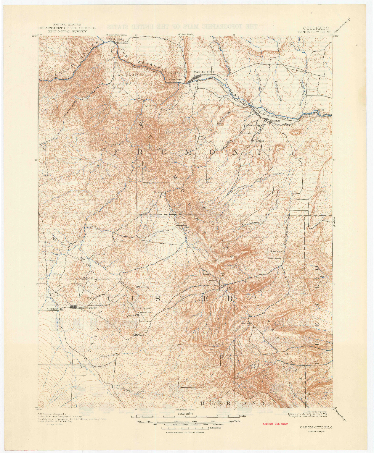 USGS 1:125000-SCALE QUADRANGLE FOR CANON CITY, CO 1892