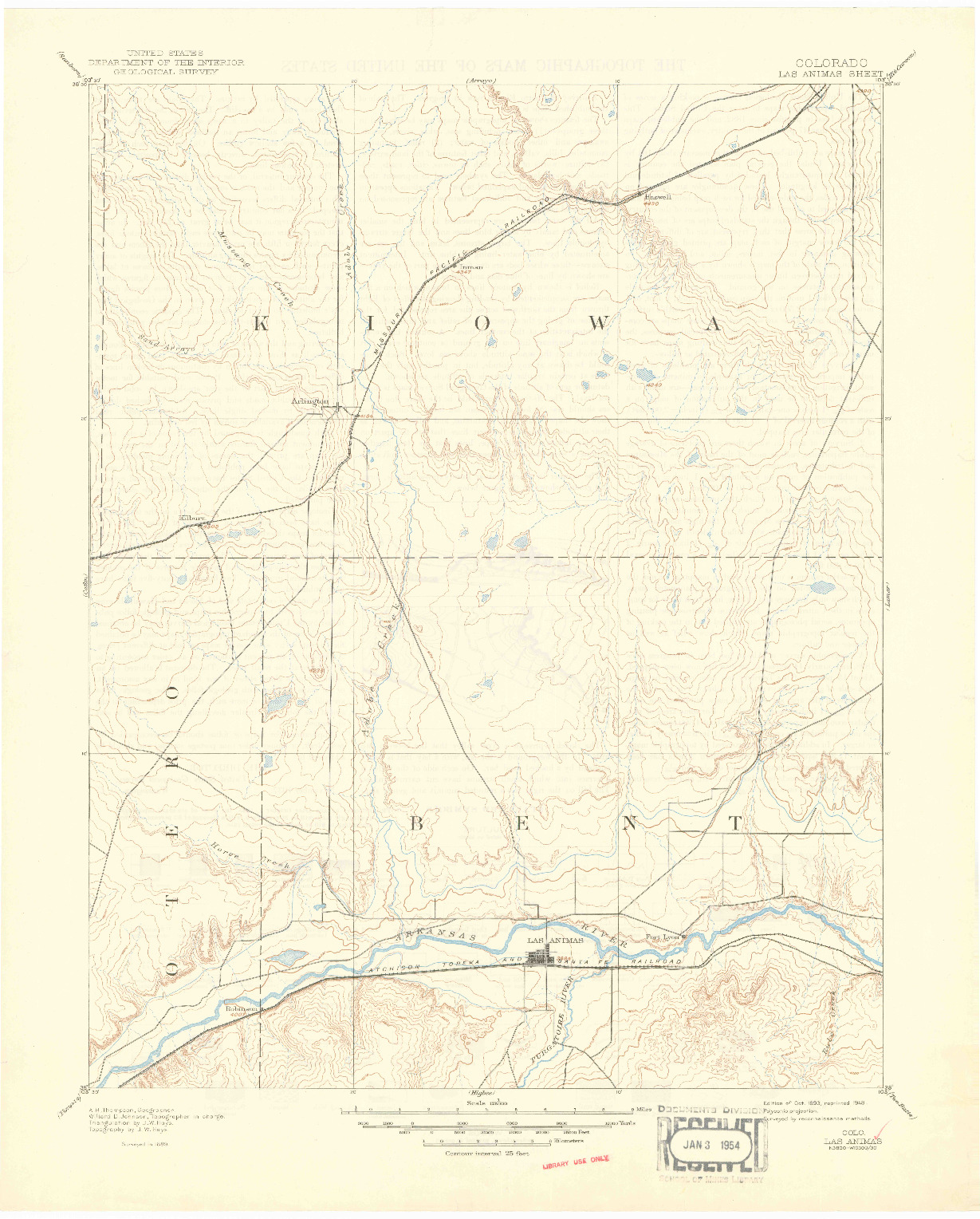 USGS 1:125000-SCALE QUADRANGLE FOR LAS ANIMAS, CO 1893