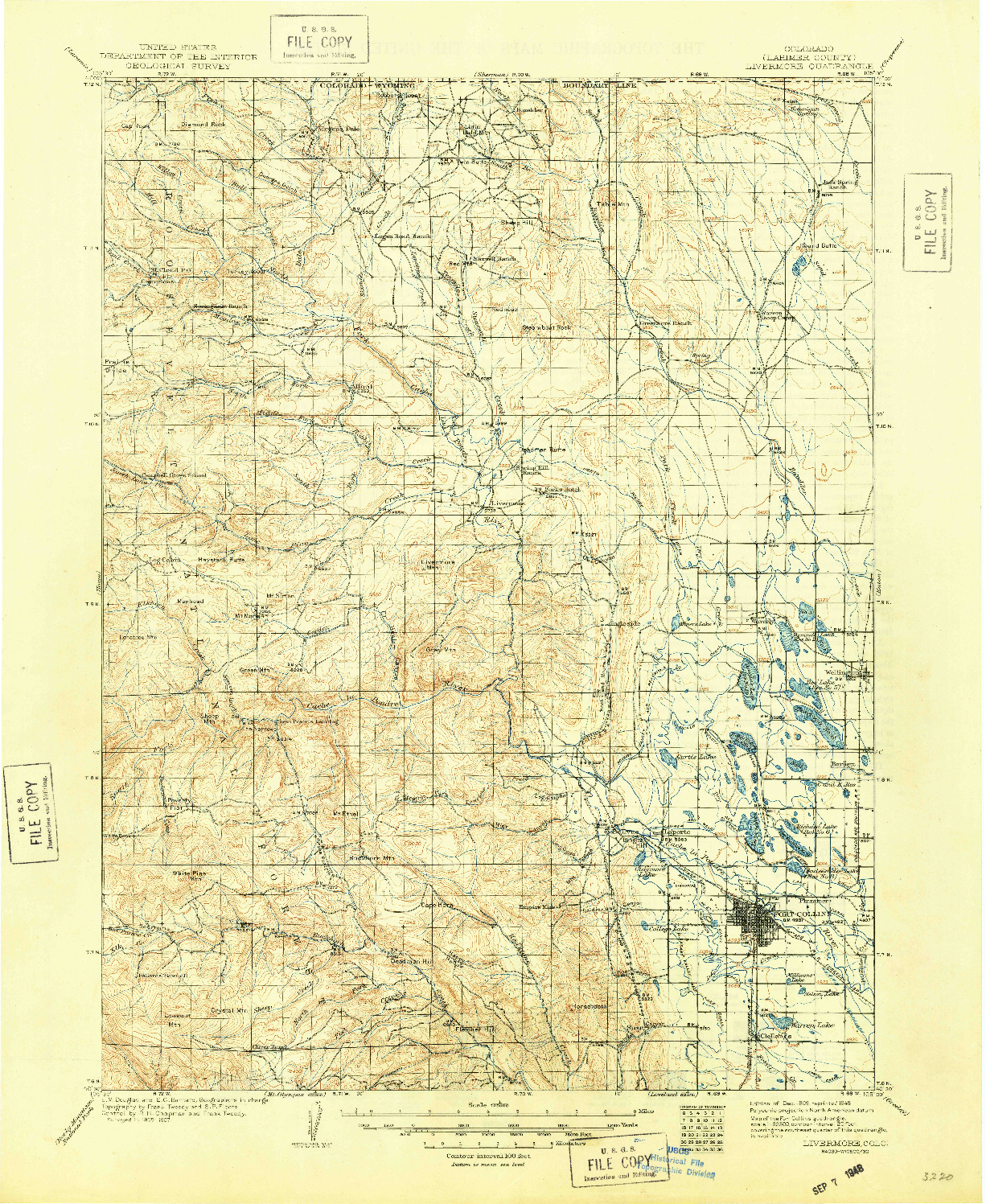 USGS 1:125000-SCALE QUADRANGLE FOR LIVERMORE, CO 1909