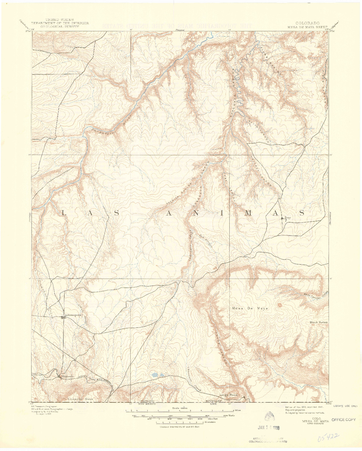 USGS 1:125000-SCALE QUADRANGLE FOR MESA DE MAYA, CO 1893