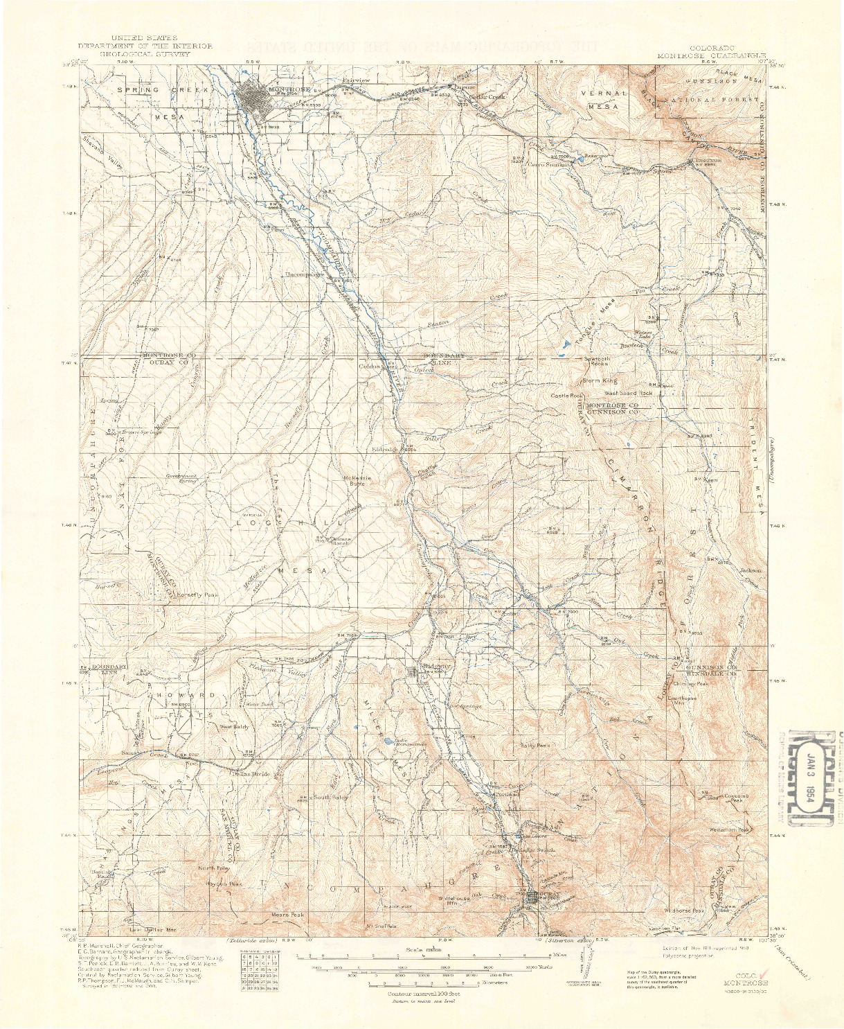 USGS 1:125000-SCALE QUADRANGLE FOR MONTROSE, CO 1911