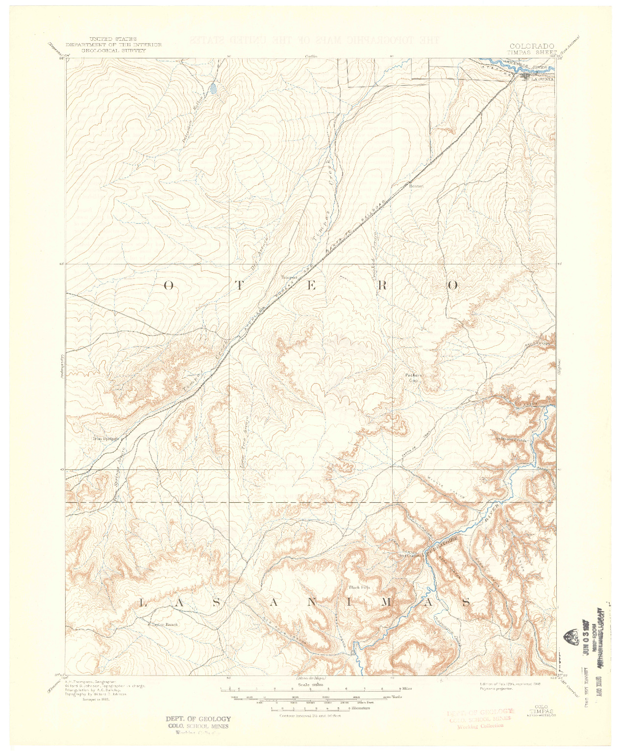 USGS 1:125000-SCALE QUADRANGLE FOR TIMPAS, CO 1894