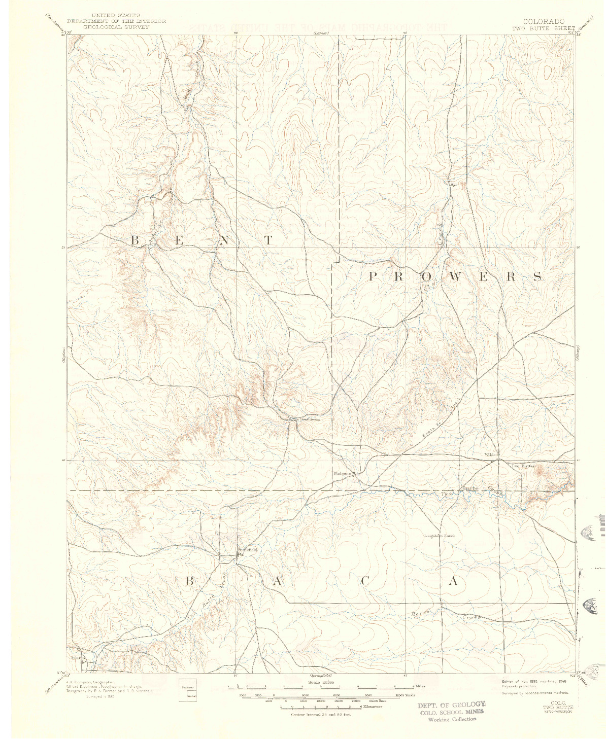 USGS 1:125000-SCALE QUADRANGLE FOR TWO BUTTE, CO 1893