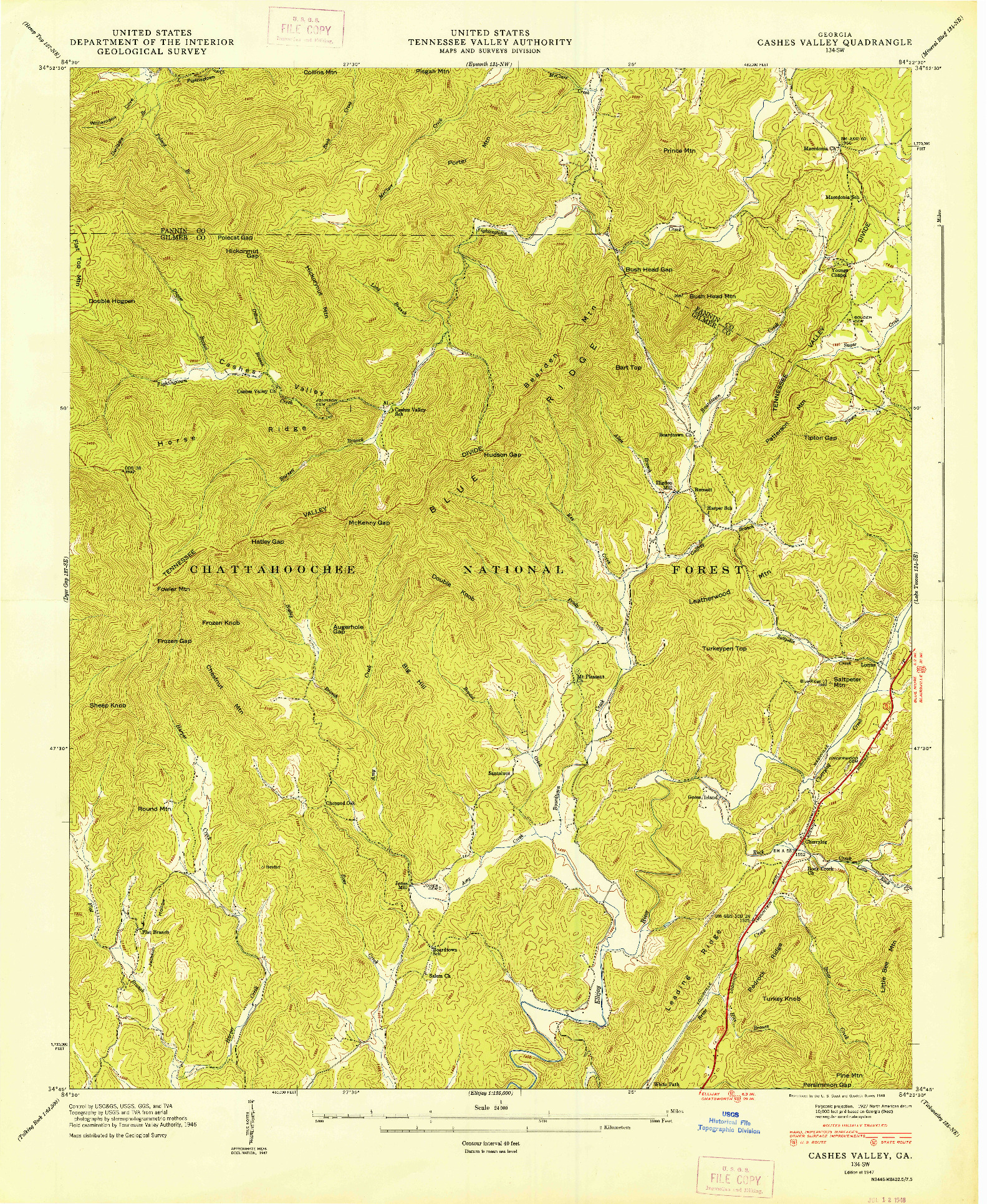 USGS 1:24000-SCALE QUADRANGLE FOR CASHES VALLEY, GA 1947