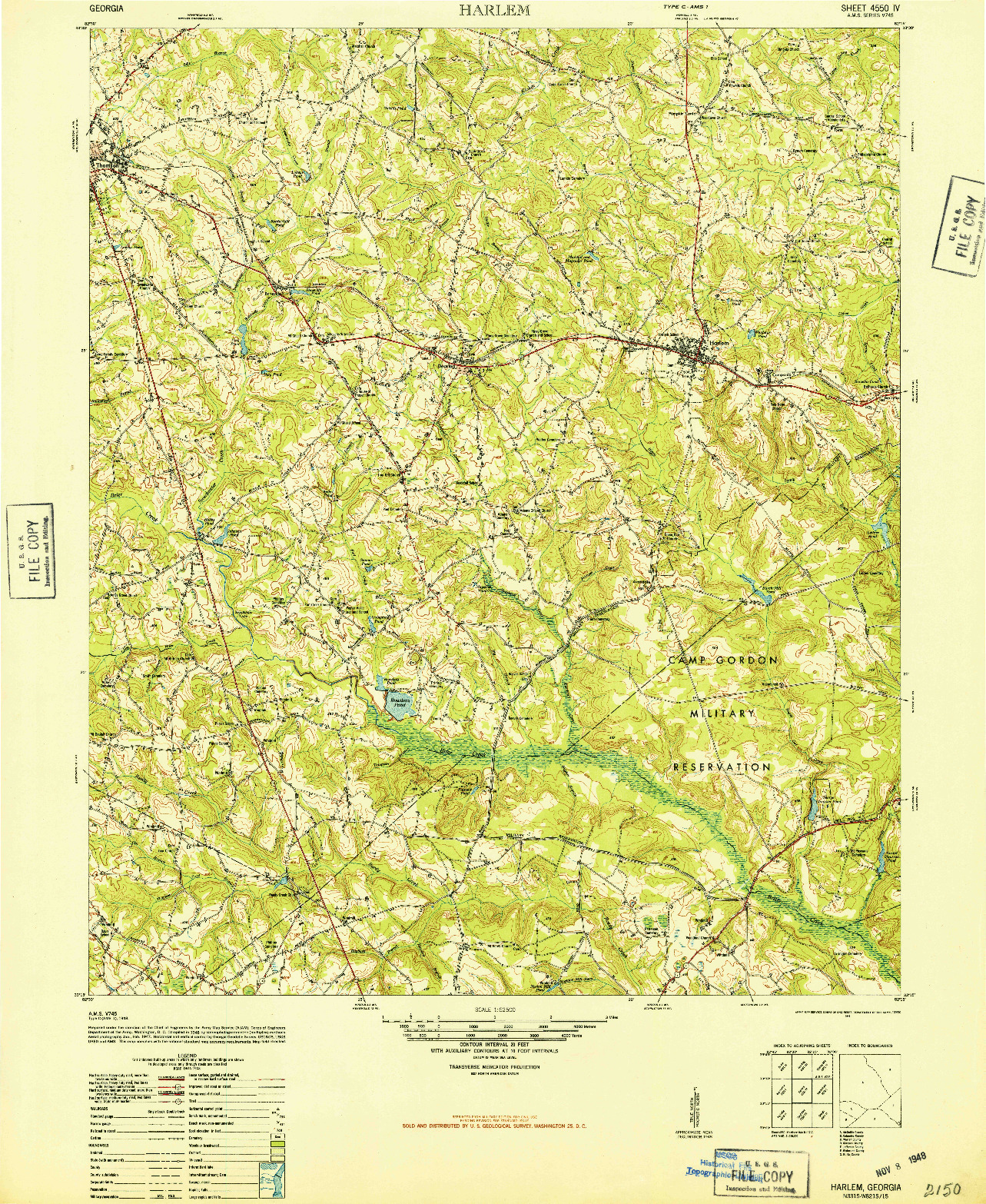 USGS 1:62500-SCALE QUADRANGLE FOR HARLEM, GA 1948