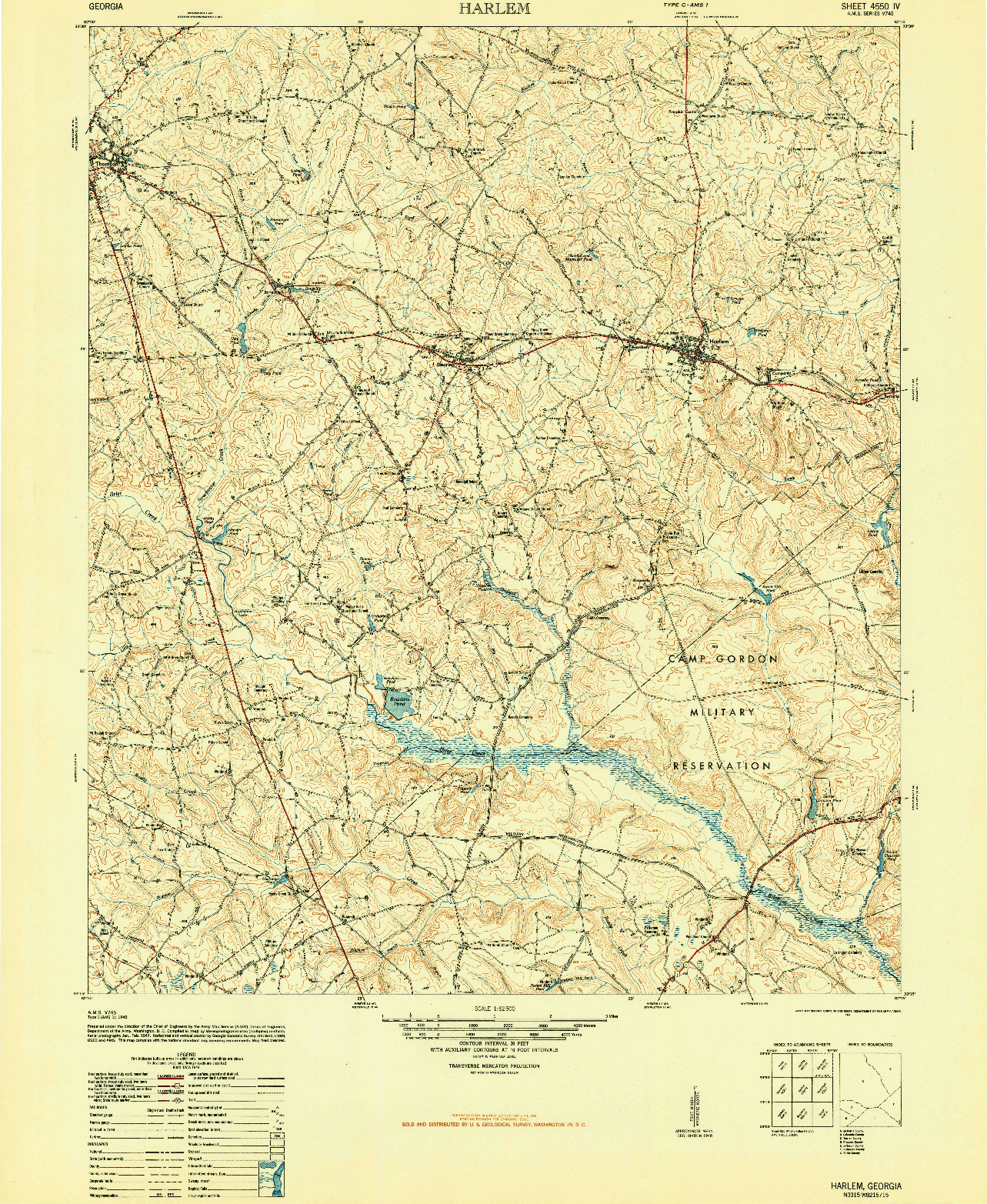 USGS 1:62500-SCALE QUADRANGLE FOR HARLEM, GA 1948