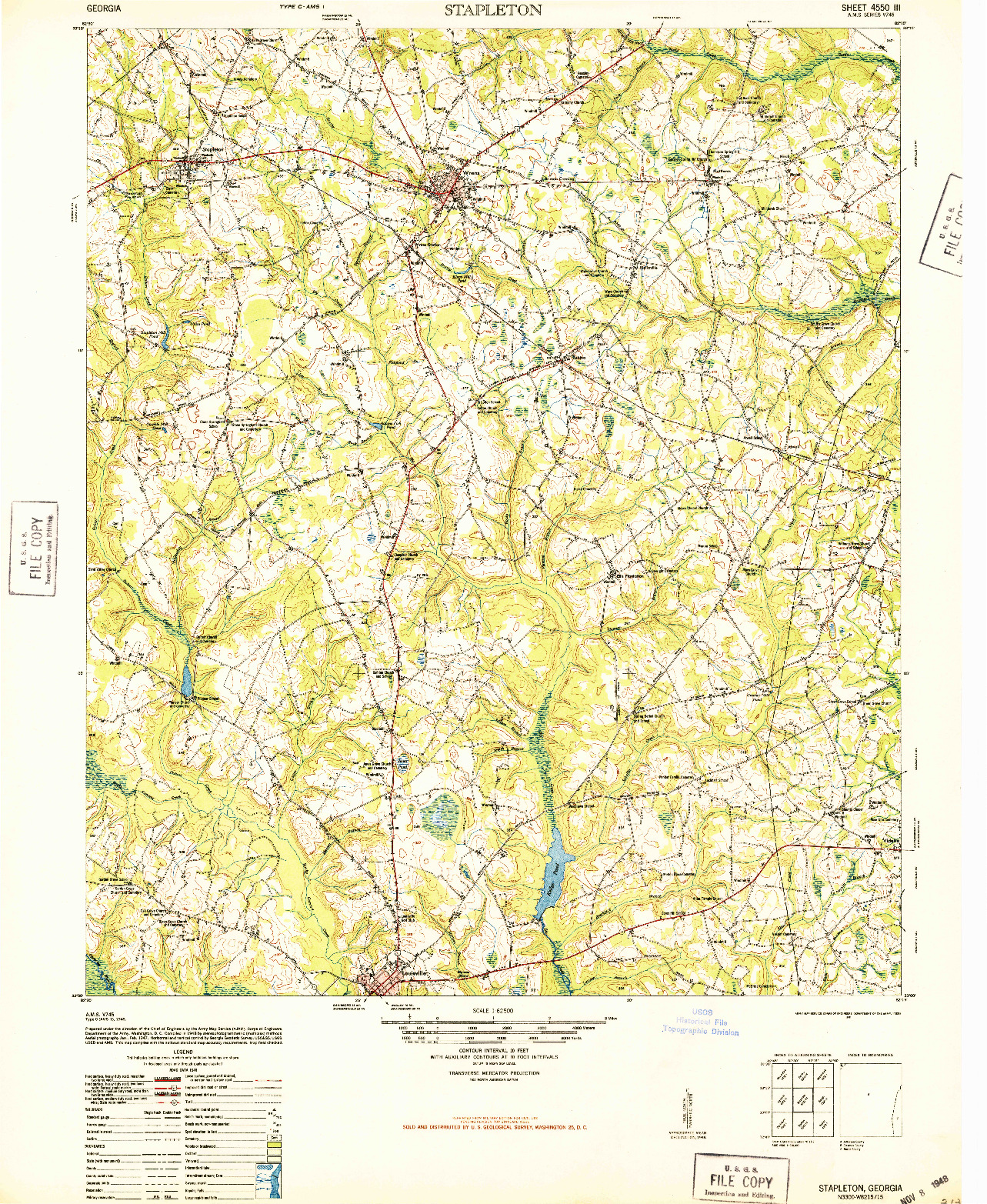 USGS 1:62500-SCALE QUADRANGLE FOR STAPLETON, GA 1948