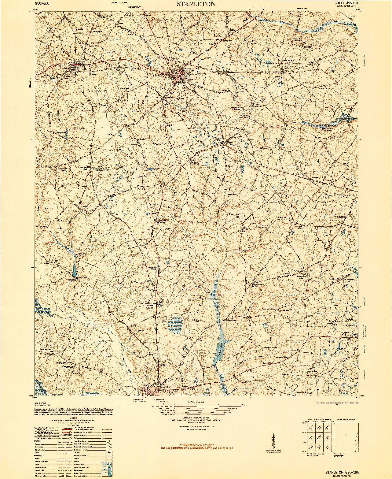 USGS 1:62500-SCALE QUADRANGLE FOR STAPLETON, GA 1948
