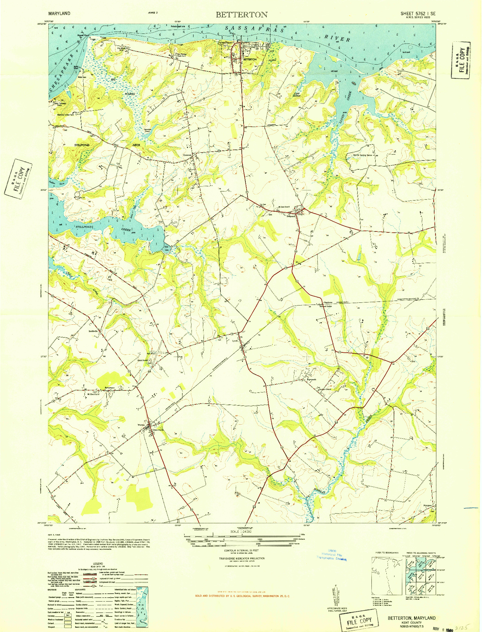 USGS 1:24000-SCALE QUADRANGLE FOR BETTERTON, MD 1948