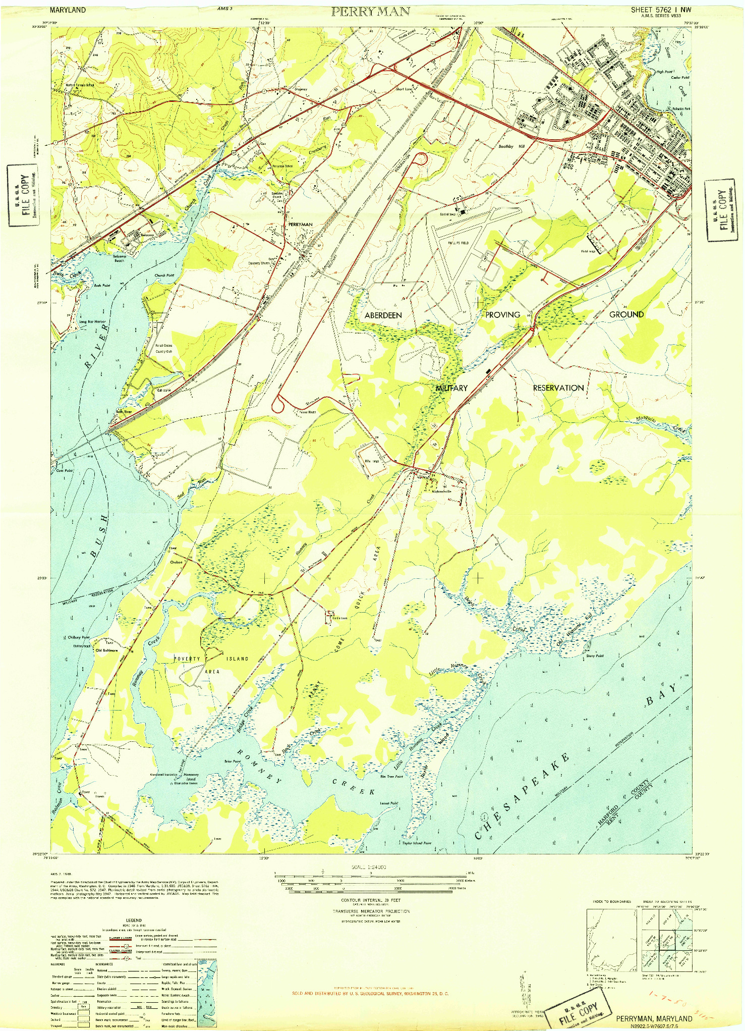 USGS 1:24000-SCALE QUADRANGLE FOR PERRYMAN, MD 1948