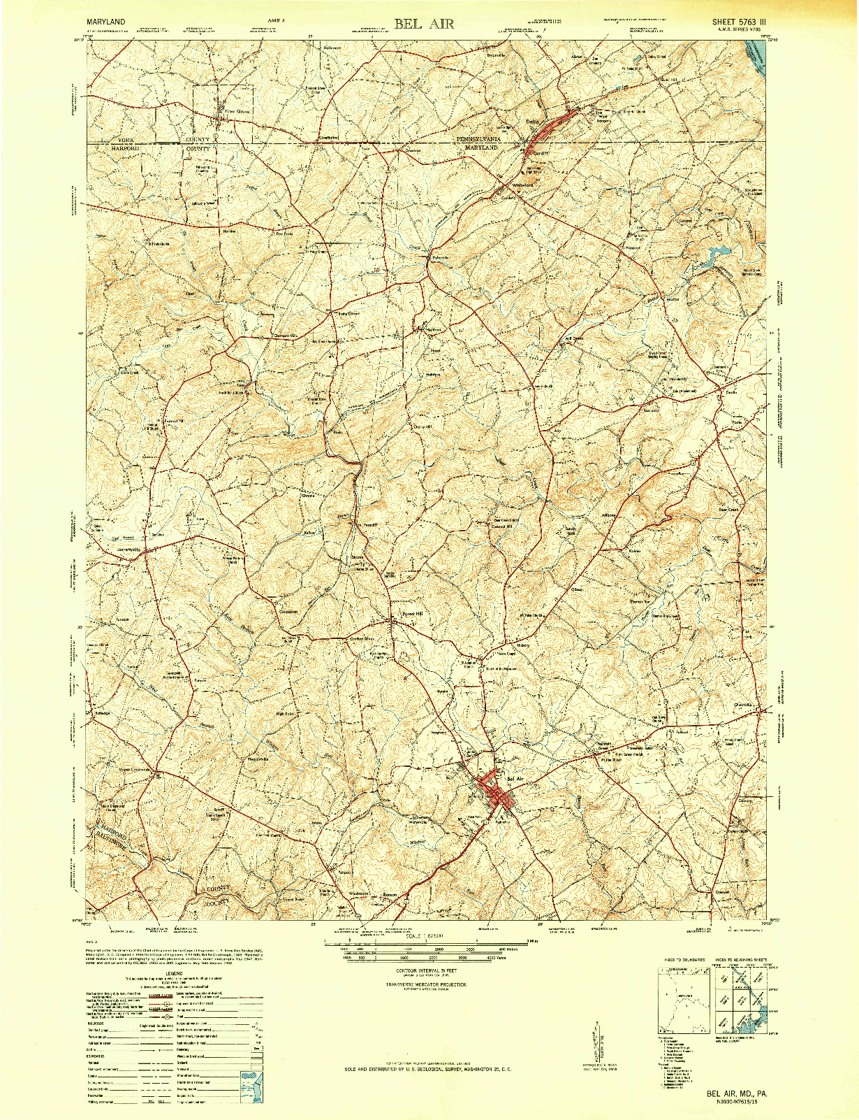 USGS 1:62500-SCALE QUADRANGLE FOR BELAIR, MD 1948