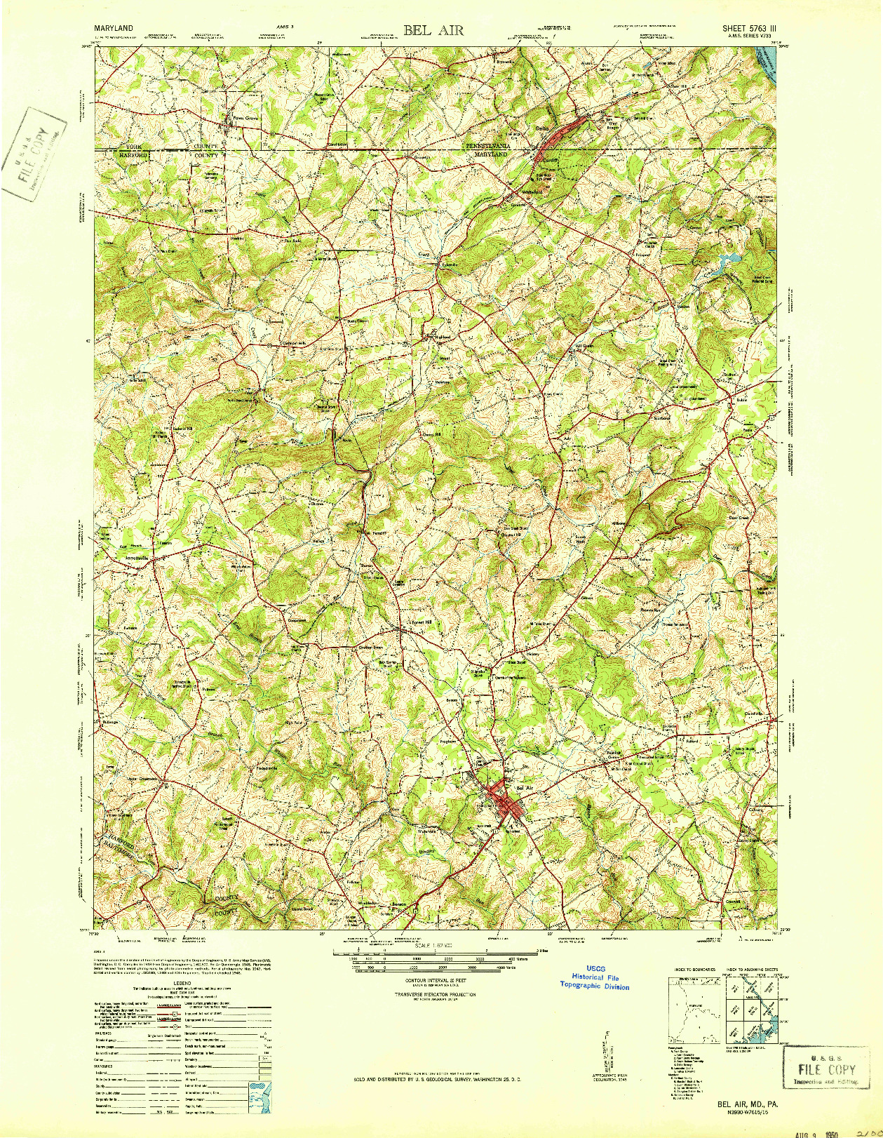 USGS 1:62500-SCALE QUADRANGLE FOR BELAIR, MD 1948