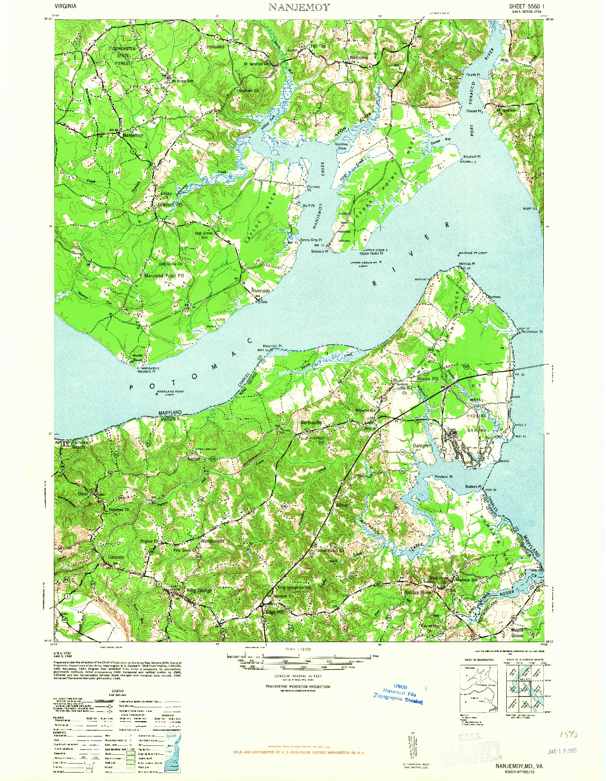 USGS 1:62500-SCALE QUADRANGLE FOR NANJEMOY, MD 1948
