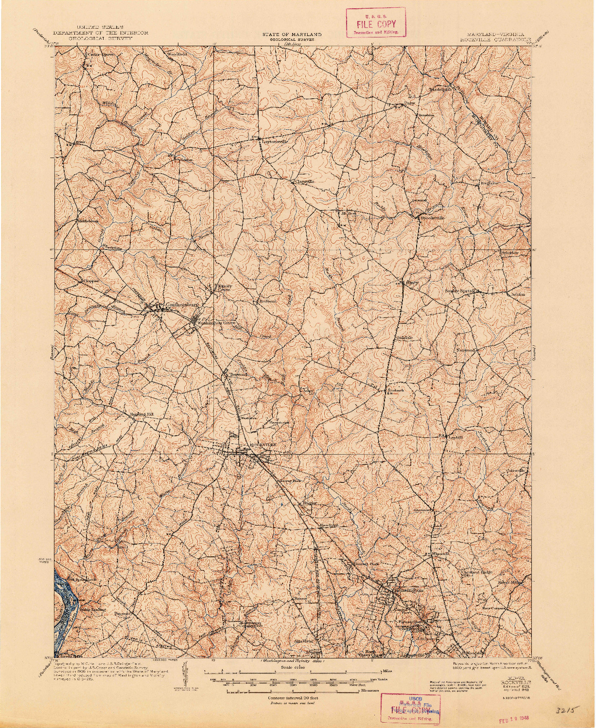 USGS 1:62500-SCALE QUADRANGLE FOR ROCKVILLE, MD 1923