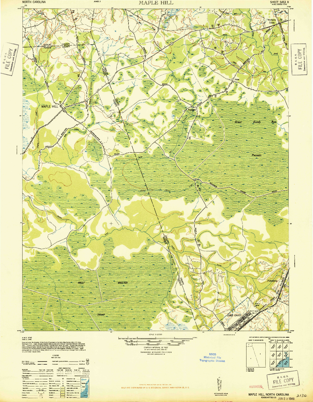 USGS 1:62500-SCALE QUADRANGLE FOR MAPLE HILL, NC 1948