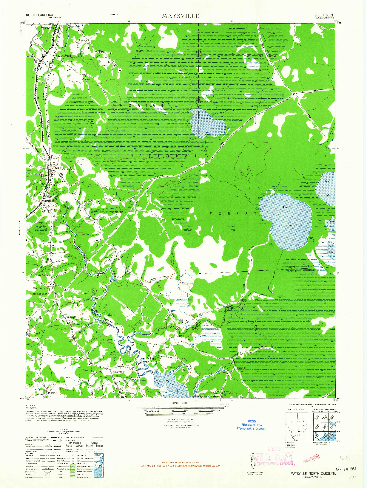 USGS 1:62500-SCALE QUADRANGLE FOR MAYSVILLE, NC 1948