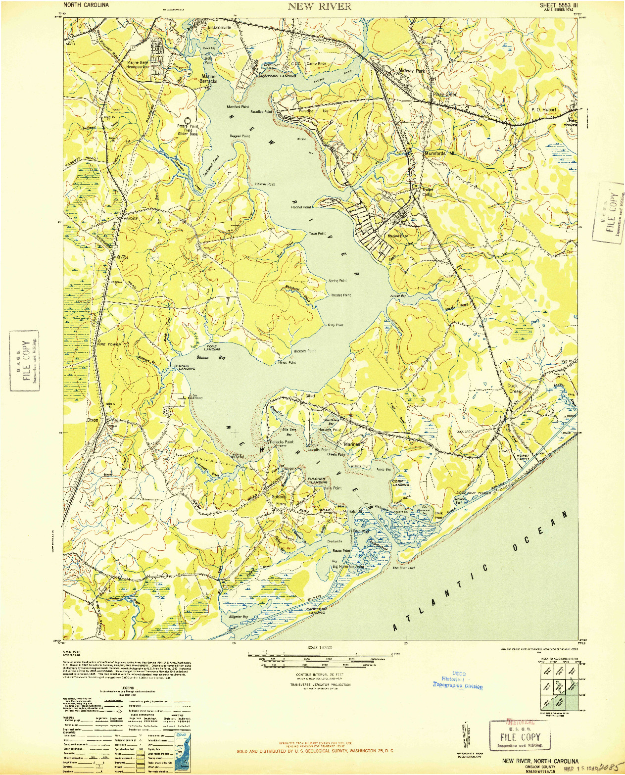 USGS 1:62500-SCALE QUADRANGLE FOR NEW RIVER, NC 1948