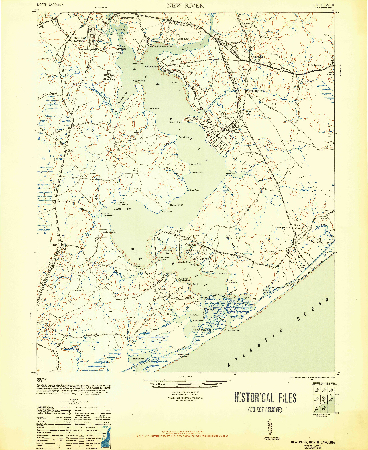USGS 1:62500-SCALE QUADRANGLE FOR NEW RIVER, NC 1948