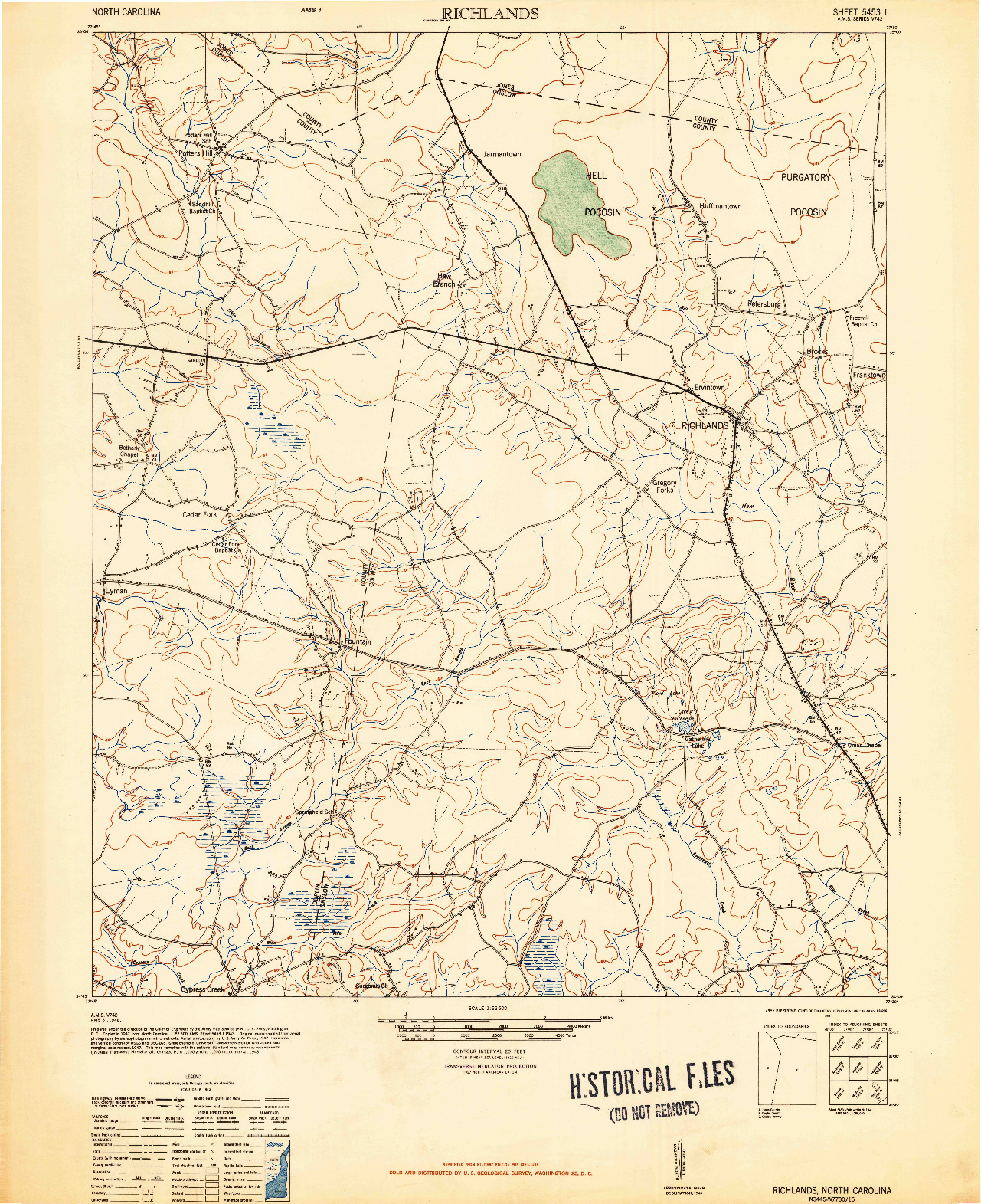 USGS 1:62500-SCALE QUADRANGLE FOR RICHLANDS, NC 1948