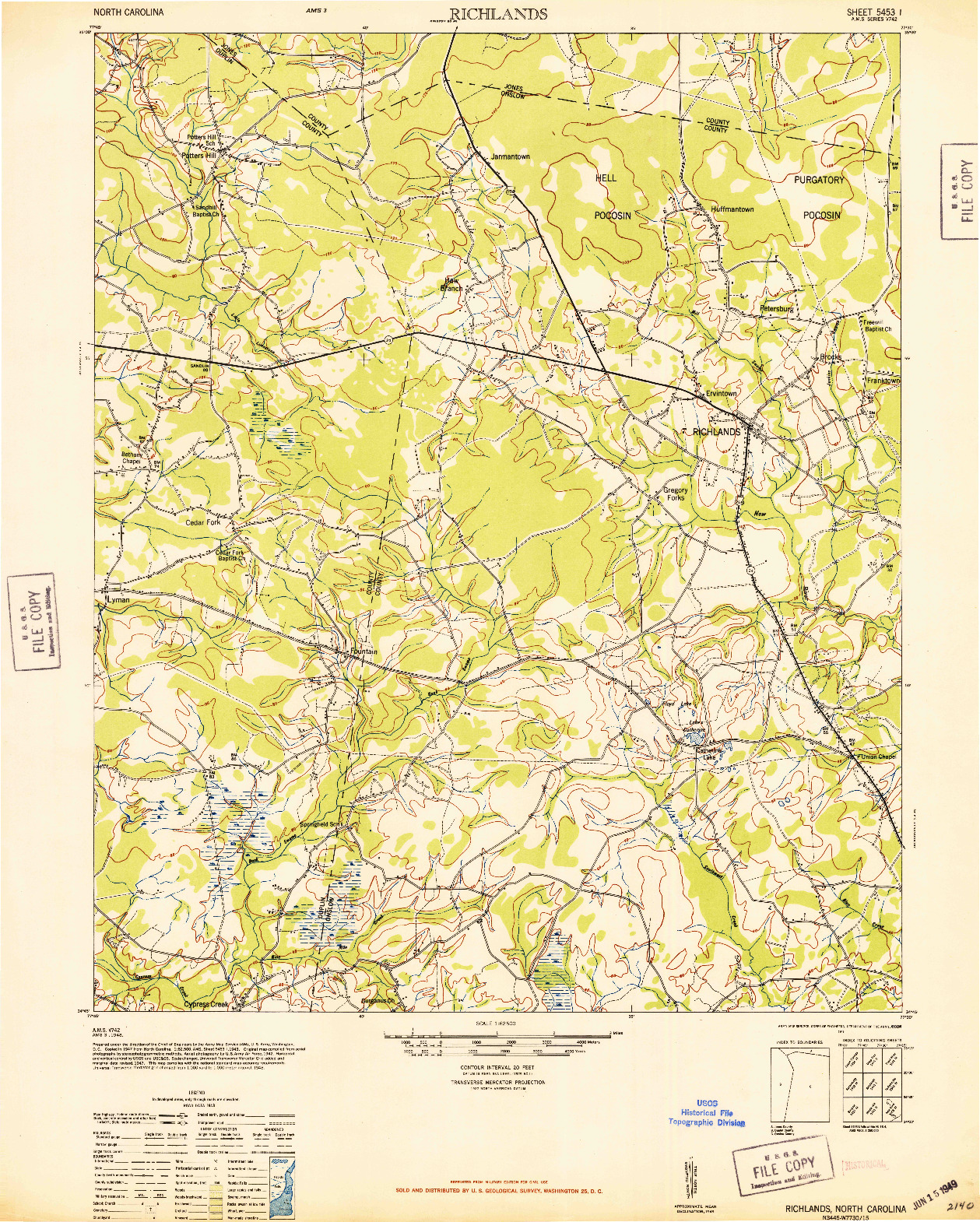 USGS 1:62500-SCALE QUADRANGLE FOR RICHLANDS, NC 1948