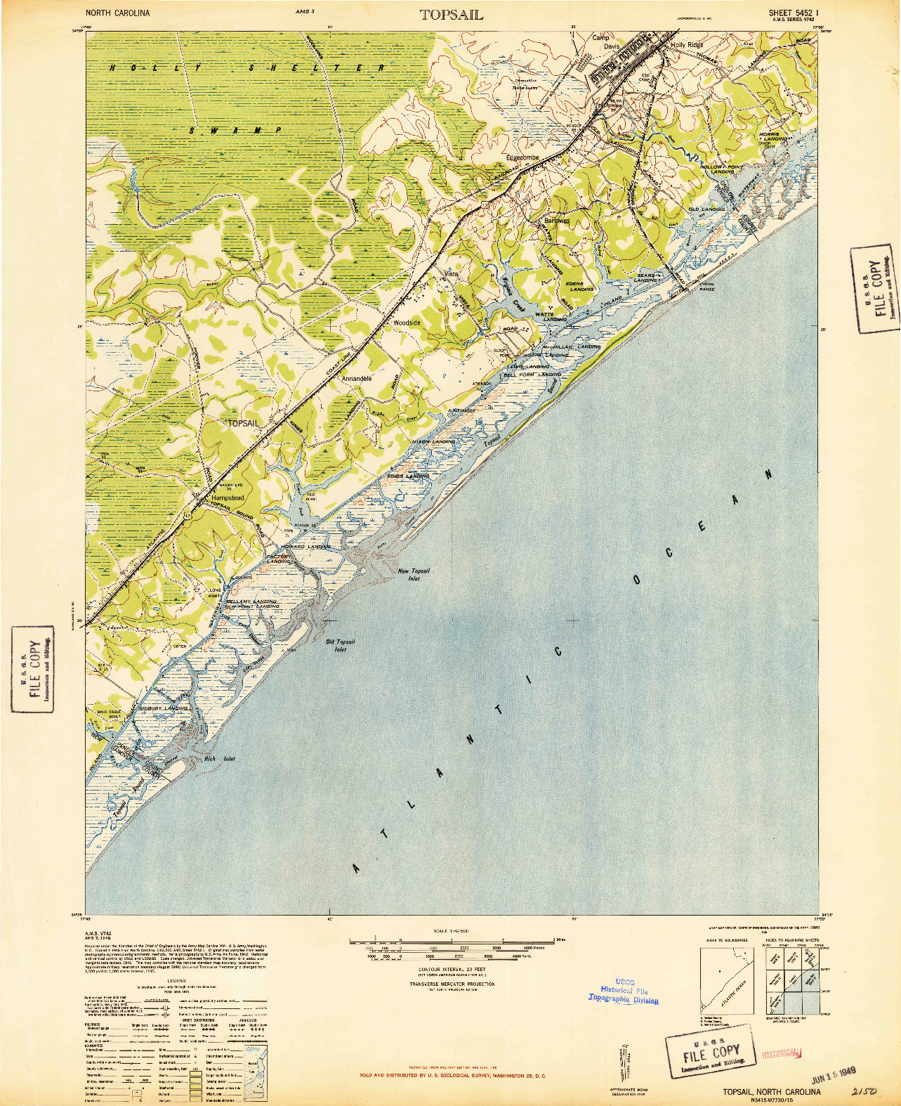 USGS 1:62500-SCALE QUADRANGLE FOR TOPSAIL, NC 1948