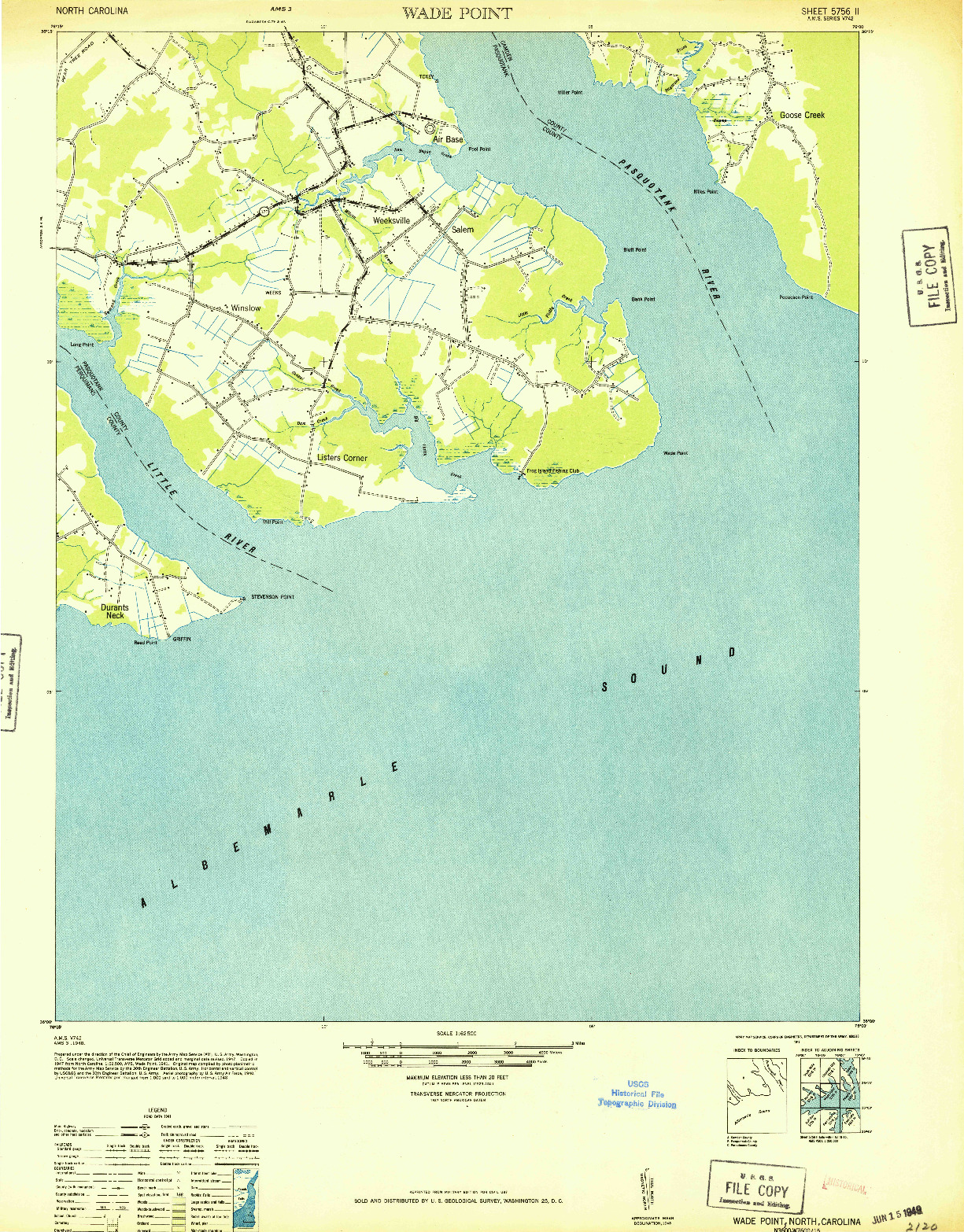 USGS 1:62500-SCALE QUADRANGLE FOR WADE POINT, NC 1948