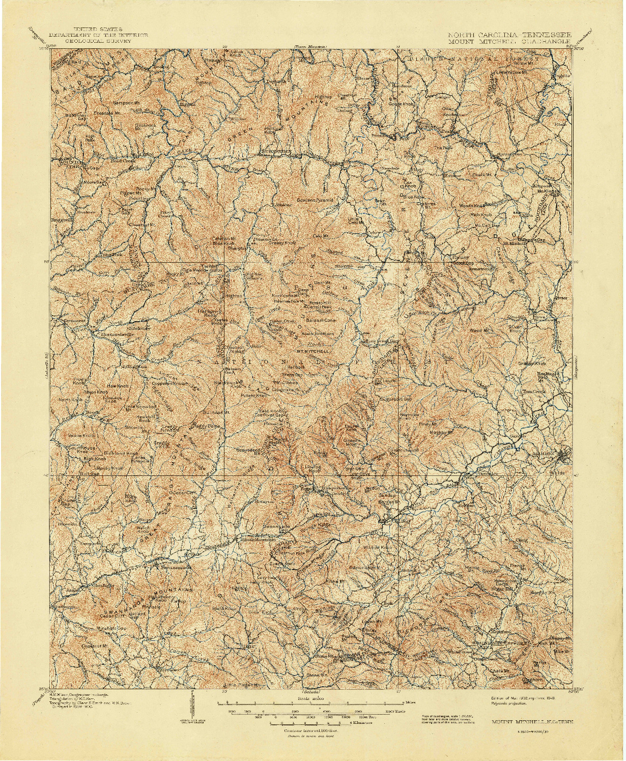 USGS 1:125000-SCALE QUADRANGLE FOR MOUNT MITCHELL, NC 1902