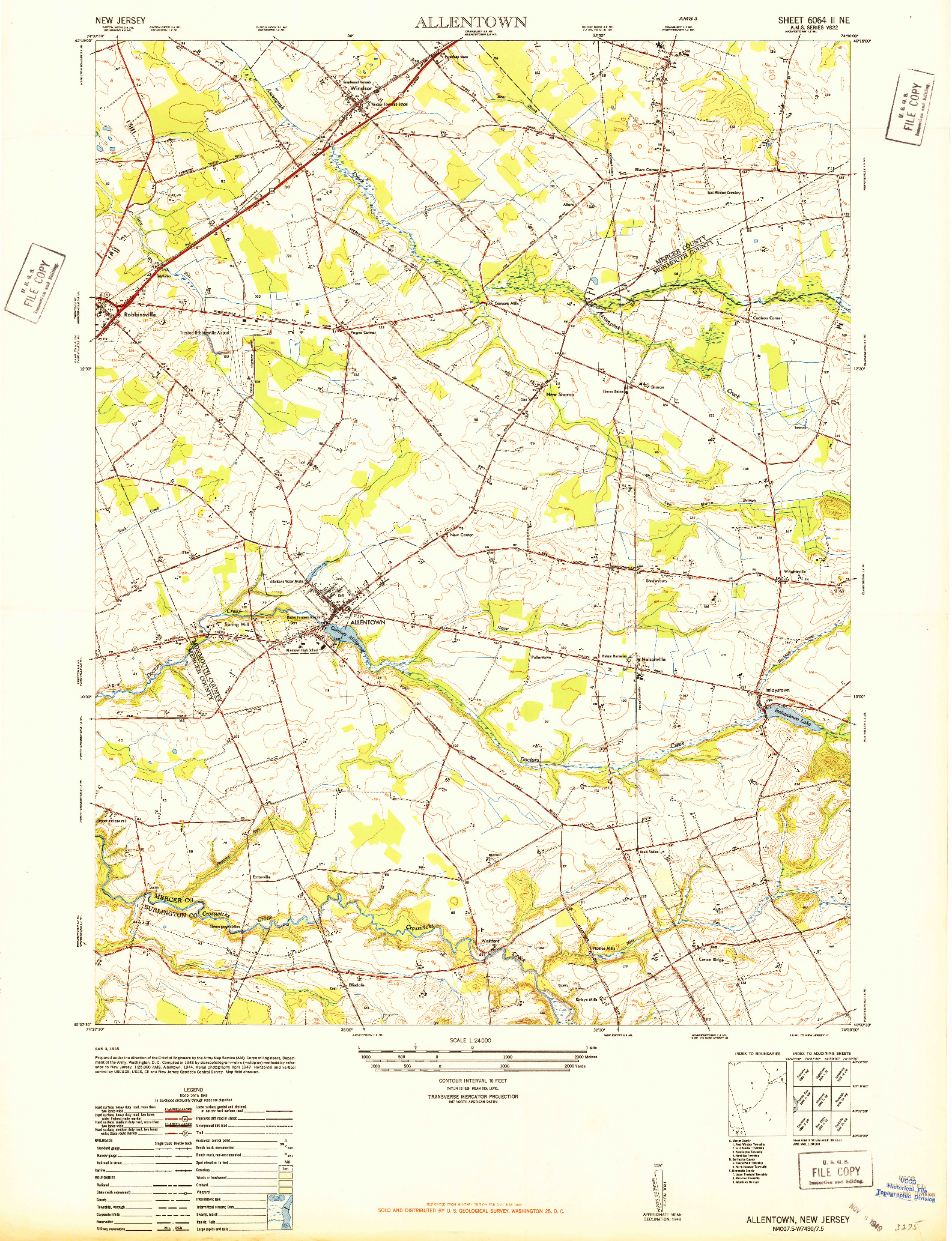 USGS 1:24000-SCALE QUADRANGLE FOR ALLENTOWN, NJ 1948