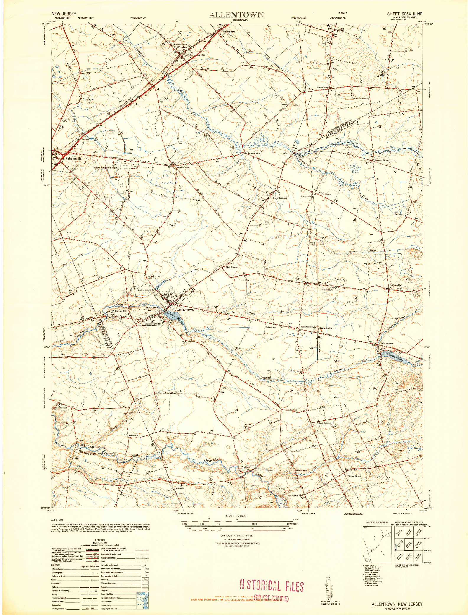 USGS 1:24000-SCALE QUADRANGLE FOR ALLENTOWN, NJ 1948