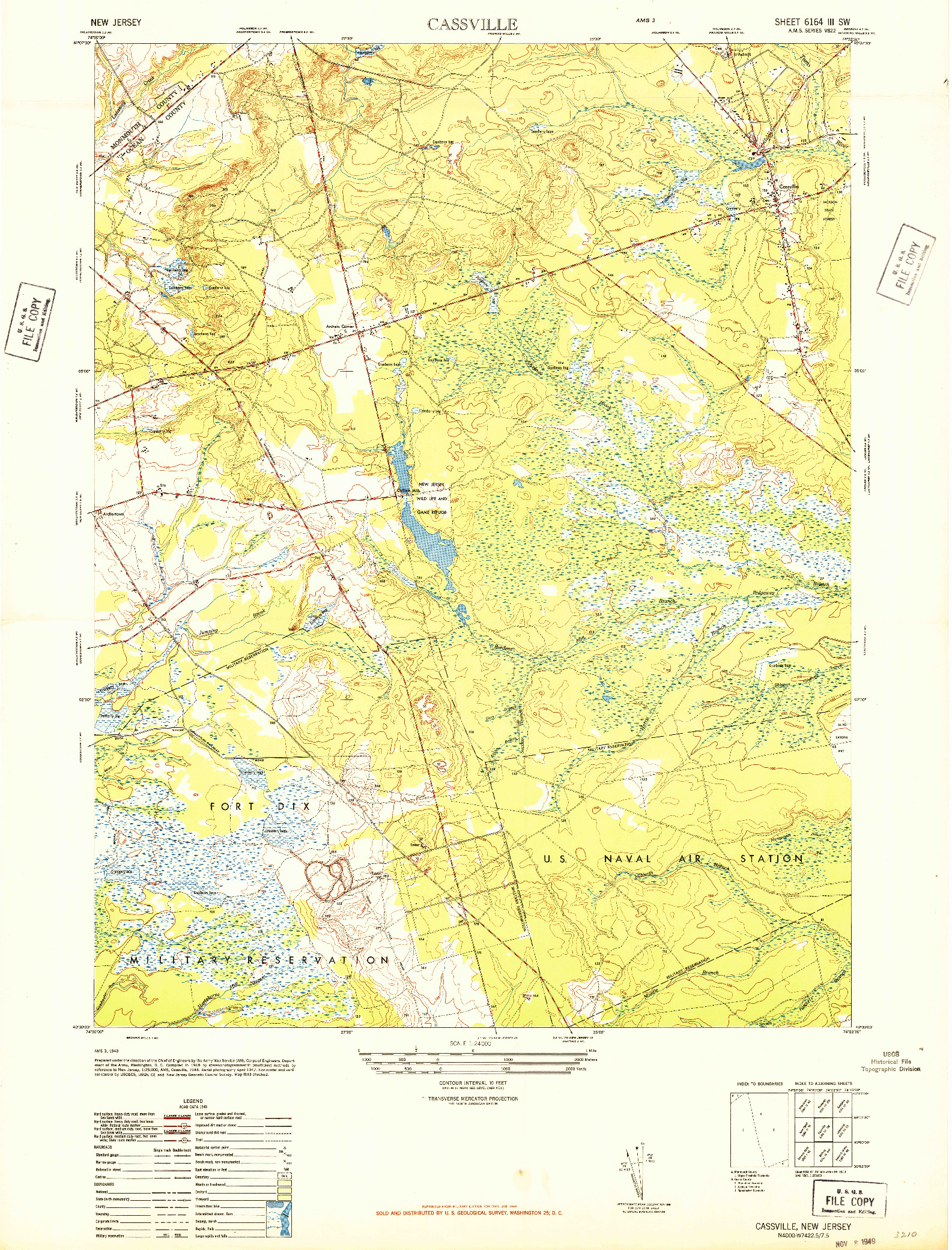 USGS 1:24000-SCALE QUADRANGLE FOR CASSVILLE, NJ 1948