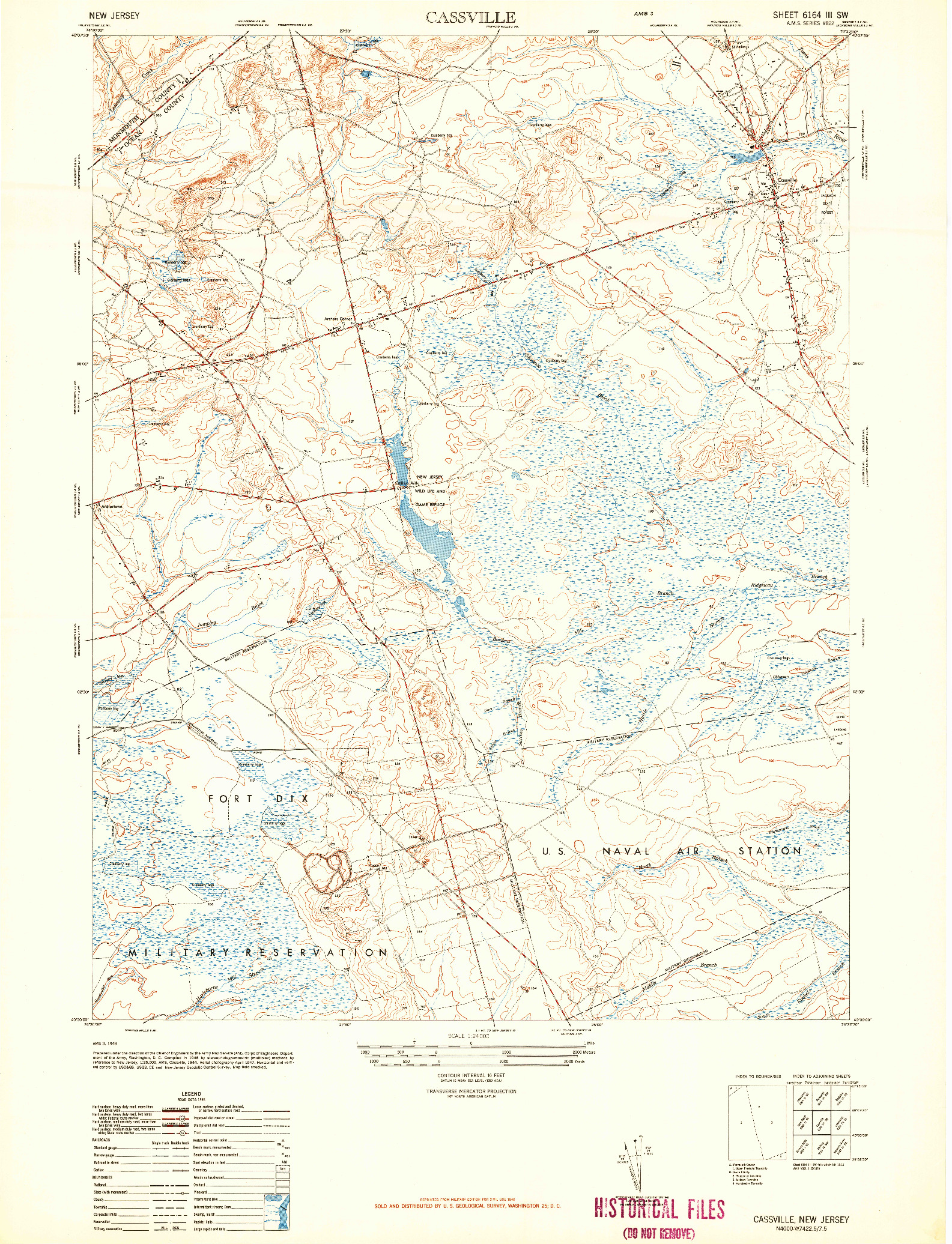 USGS 1:24000-SCALE QUADRANGLE FOR CASSVILLE, NJ 1948