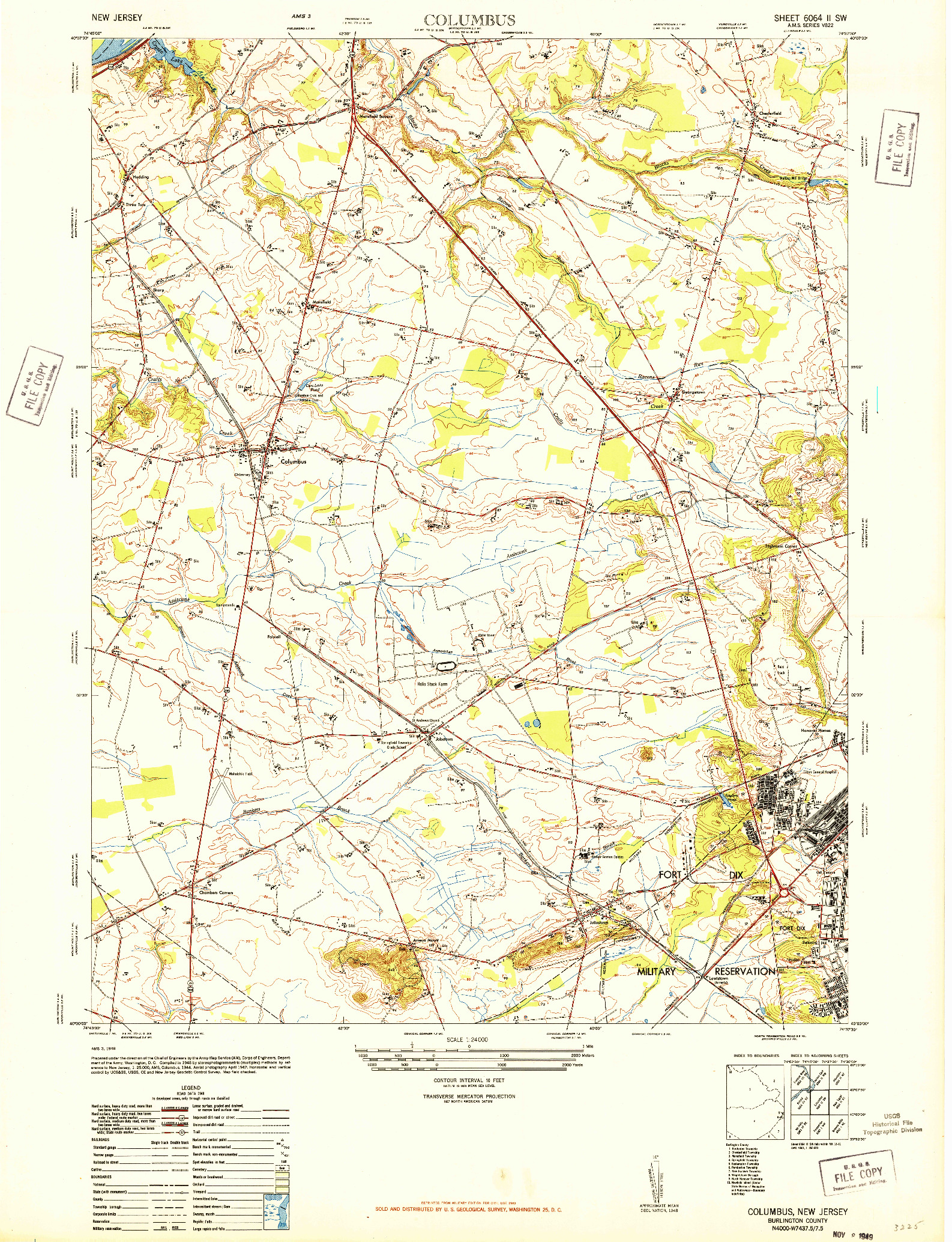 USGS 1:24000-SCALE QUADRANGLE FOR COLUMBUS, NJ 1948
