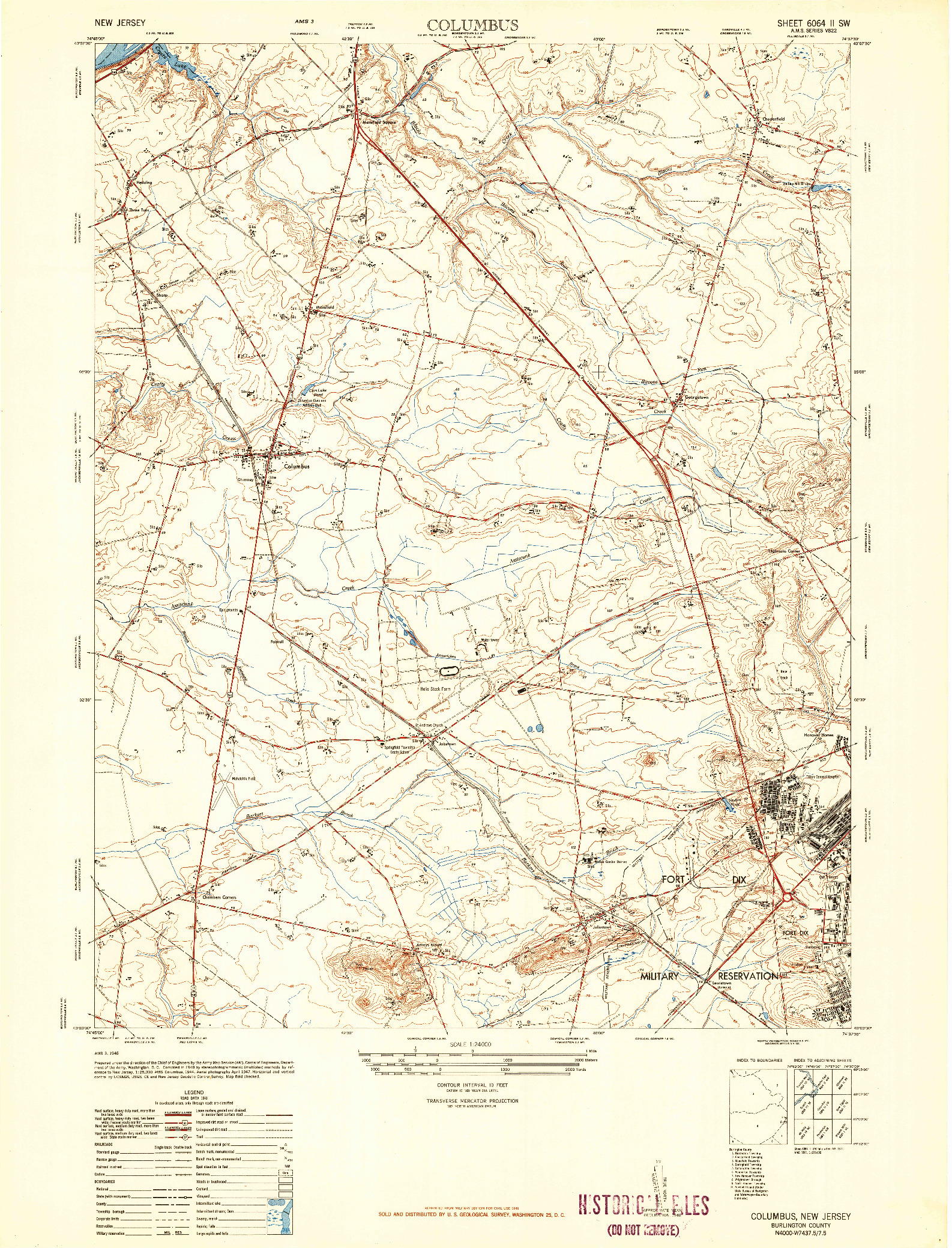 USGS 1:24000-SCALE QUADRANGLE FOR COLUMBUS, NJ 1948